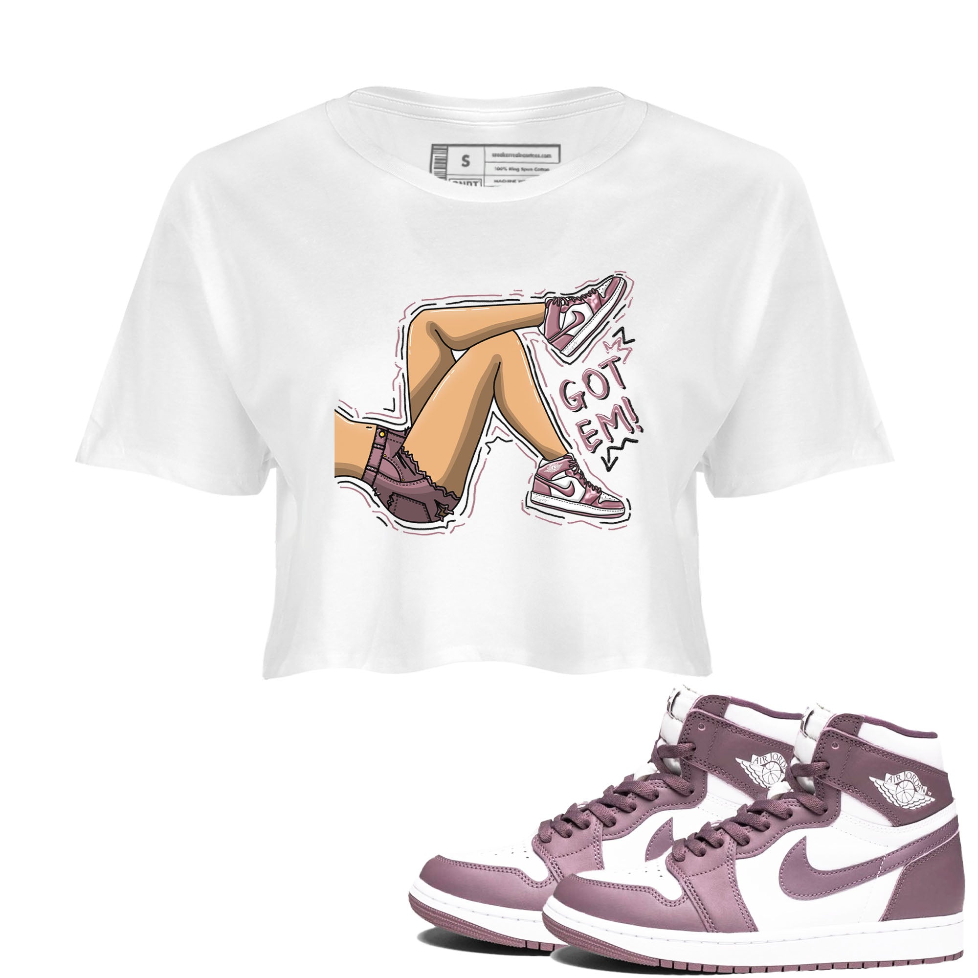 Air Jordan 1 Mauve shirt to match jordans Got Em Legs sneaker tees AJ1 Mauve Drip Gear Zone Sneaker Matching Clothing Brand White 1 Crop T-Shirt
