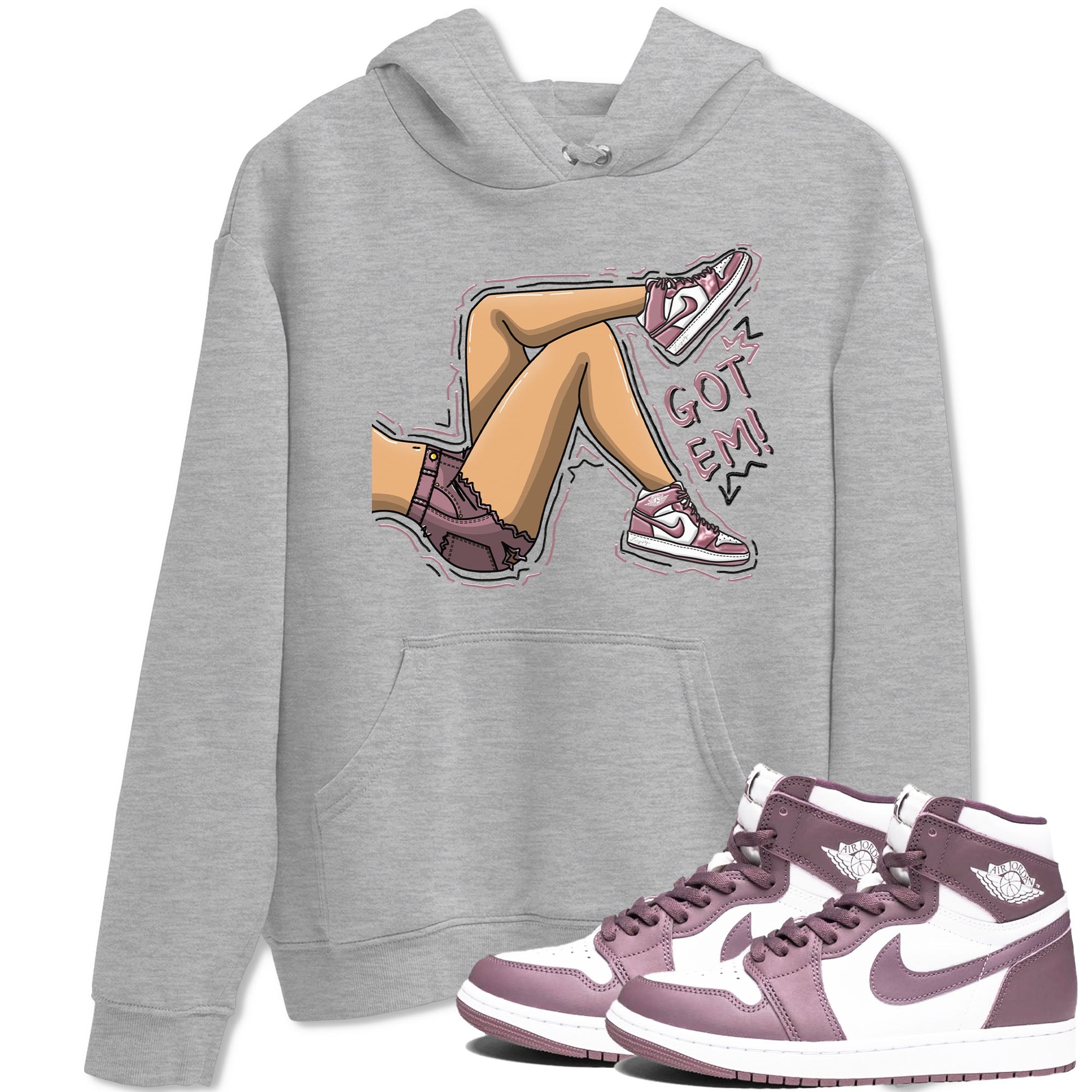 Air Jordan 1 Mauve shirt to match jordans Got Em Legs sneaker tees AJ1 Mauve Drip Gear Zone Sneaker Matching Clothing Brand Unisex Sneaker Tee Heather Grey 1 T-Shirt
