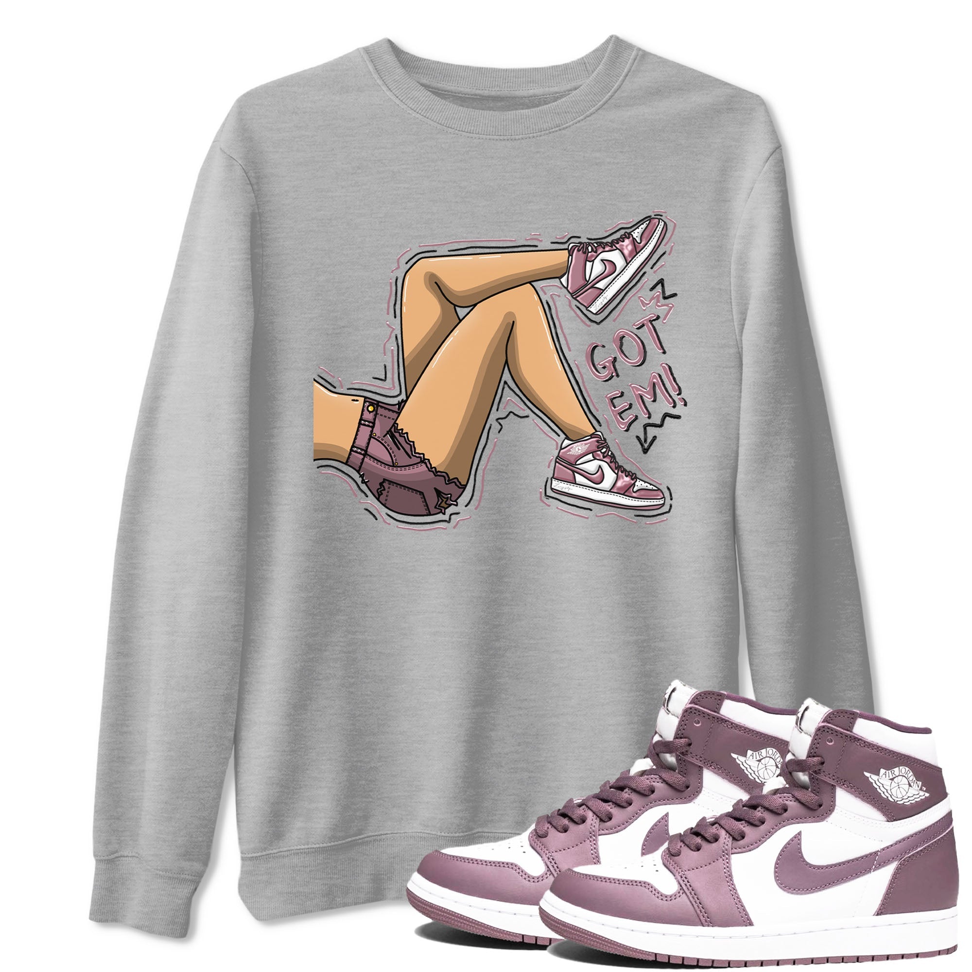 Air Jordan 1 Mauve shirt to match jordans Got Em Legs sneaker tees AJ1 Mauve Drip Gear Zone Sneaker Matching Clothing Brand Unisex Sneaker Tee Heather Grey 1 T-Shirt