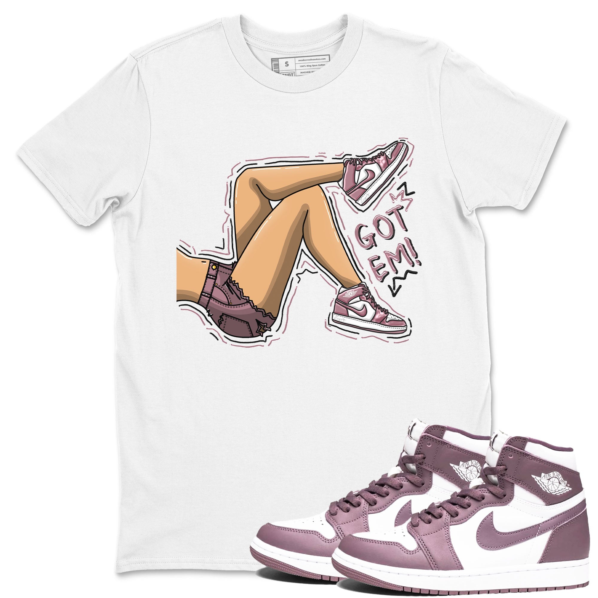 Air Jordan 1 Mauve shirt to match jordans Got Em Legs sneaker tees AJ1 Mauve Drip Gear Zone Sneaker Matching Clothing Brand Unisex Sneaker Tee White 1 T-Shirt