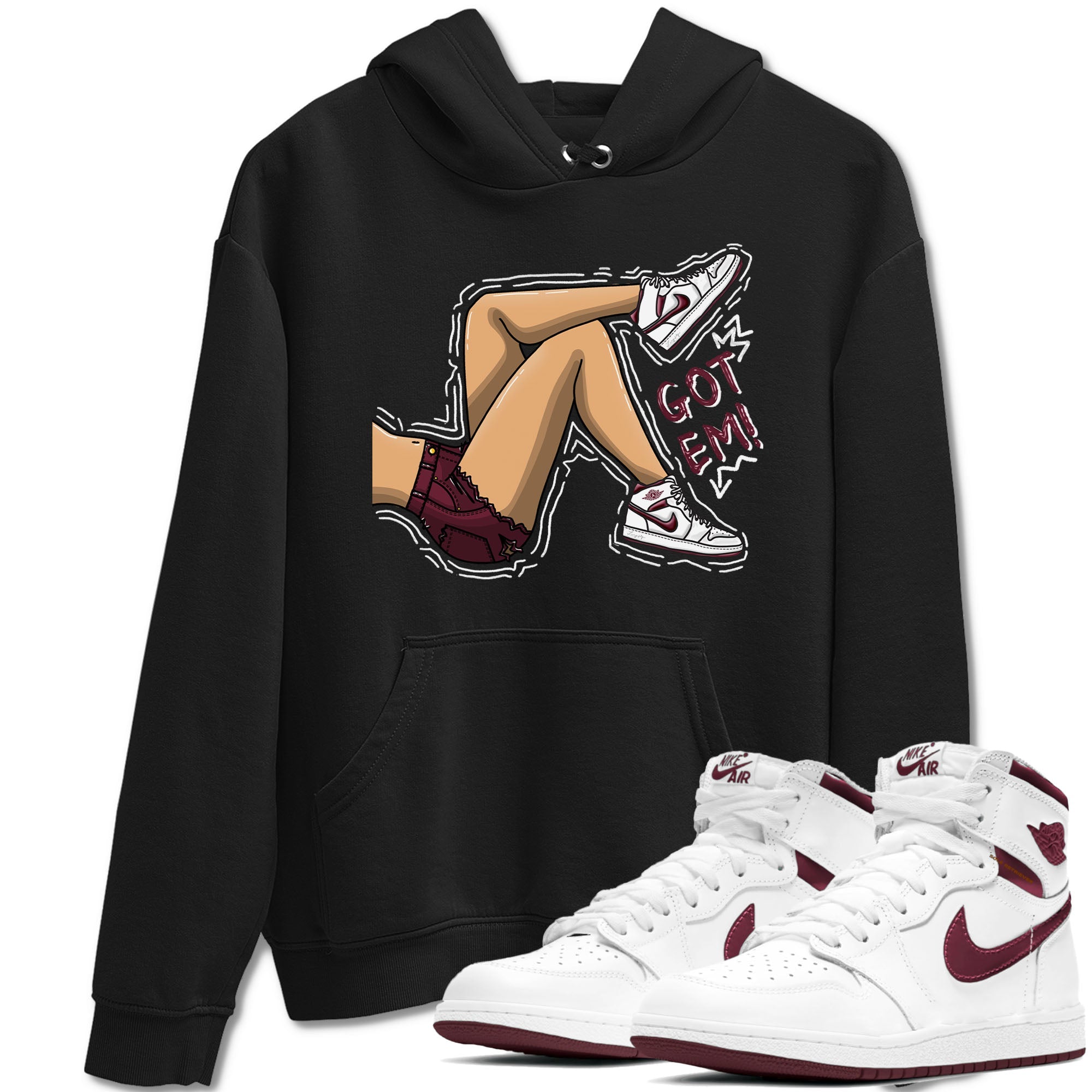 AJ1 Metalic Burgundy shirt to match jordans Got Em Legs sneaker tees Air Jordan 1 Metalic Burgundy Drip Gear Zone unisex cotton Black 1 crew neck shirt
