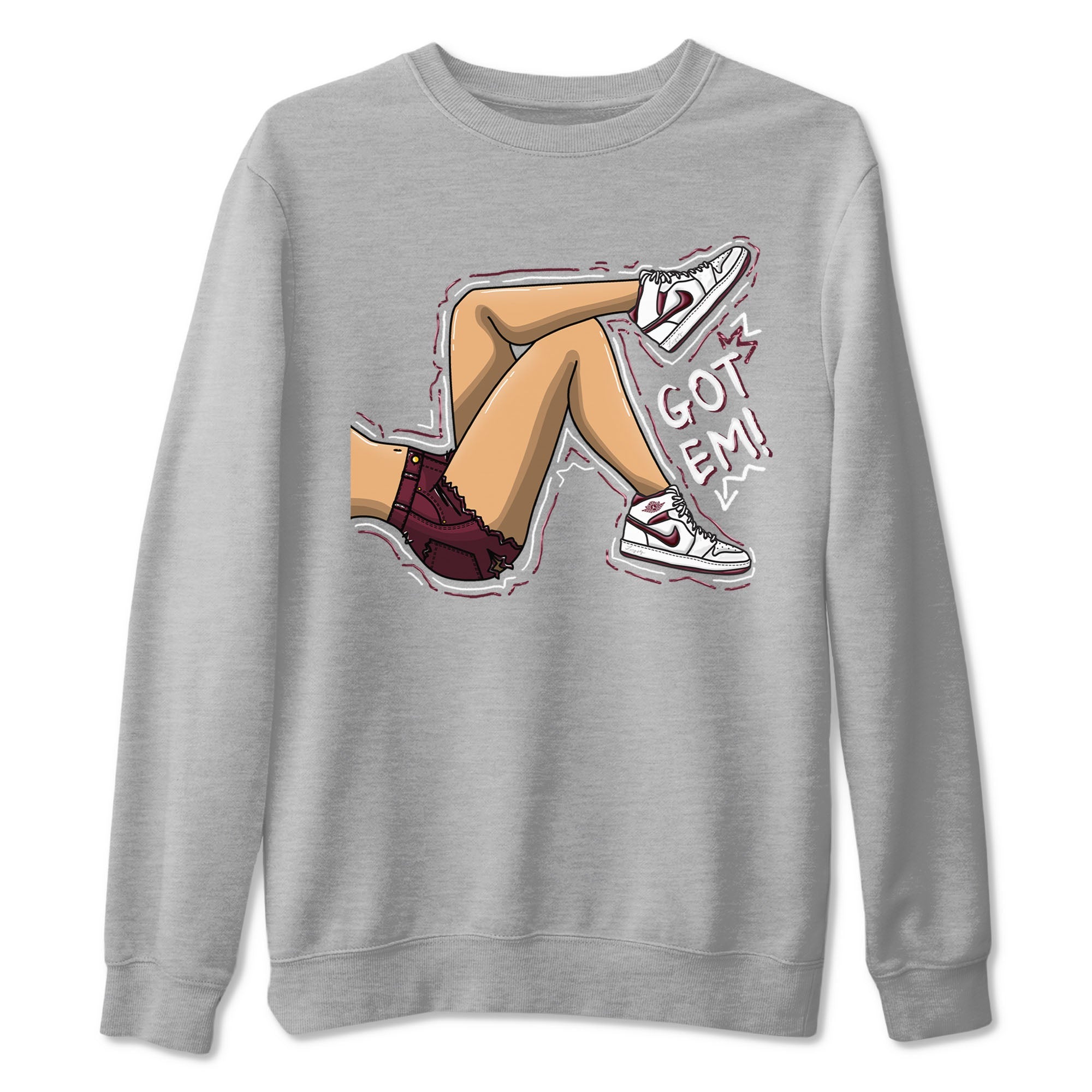 AJ1 Metalic Burgundy shirt to match jordans Got Em Legs sneaker tees Air Jordan 1 Metalic Burgundy Drip Gear Zone unisex cotton Heather Grey 2 crew neck shirt