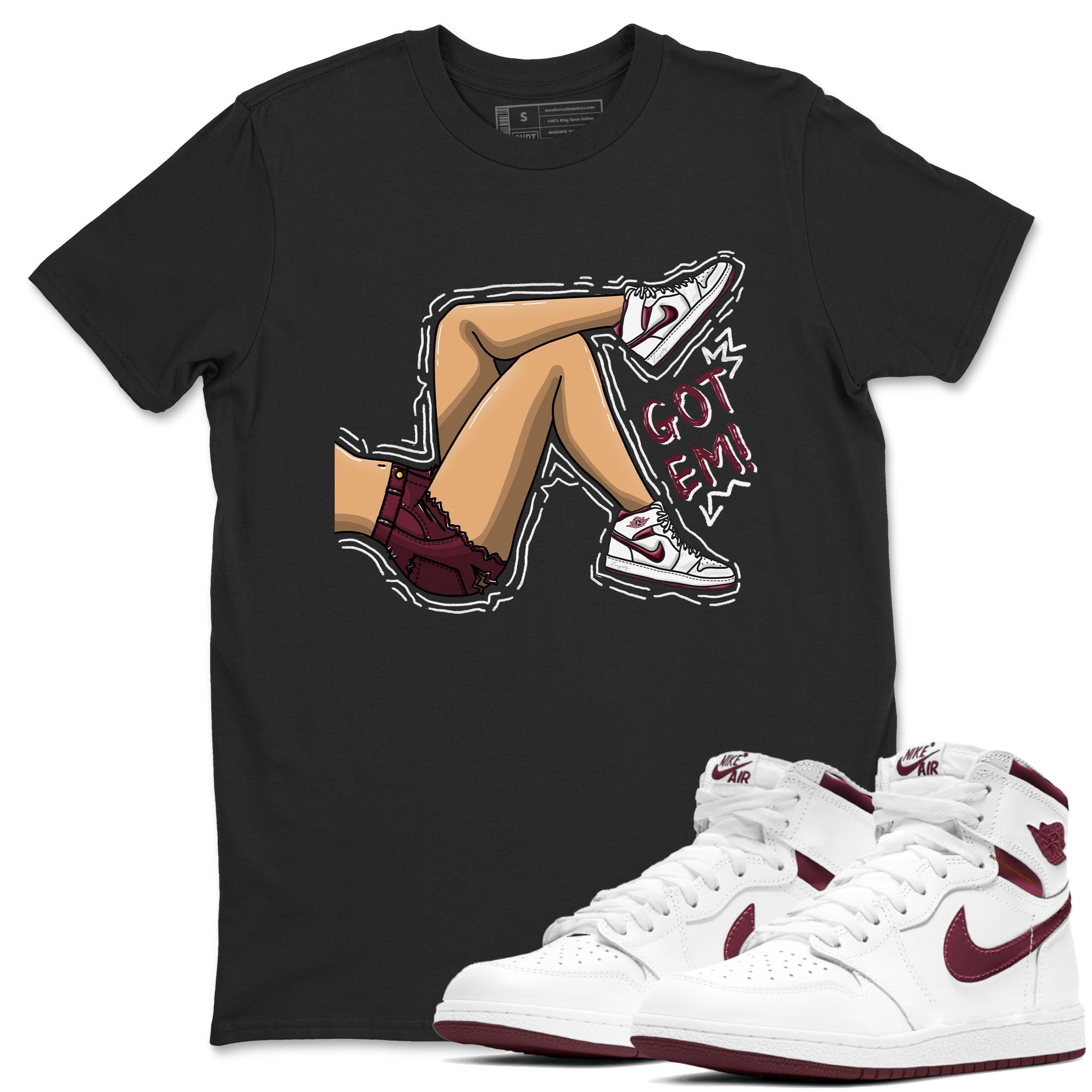 AJ1 Metalic Burgundy shirt to match jordans Got Em Legs sneaker tees Air Jordan 1 Metalic Burgundy Drip Gear Zone unisex cotton Black 1 crew neck shirt