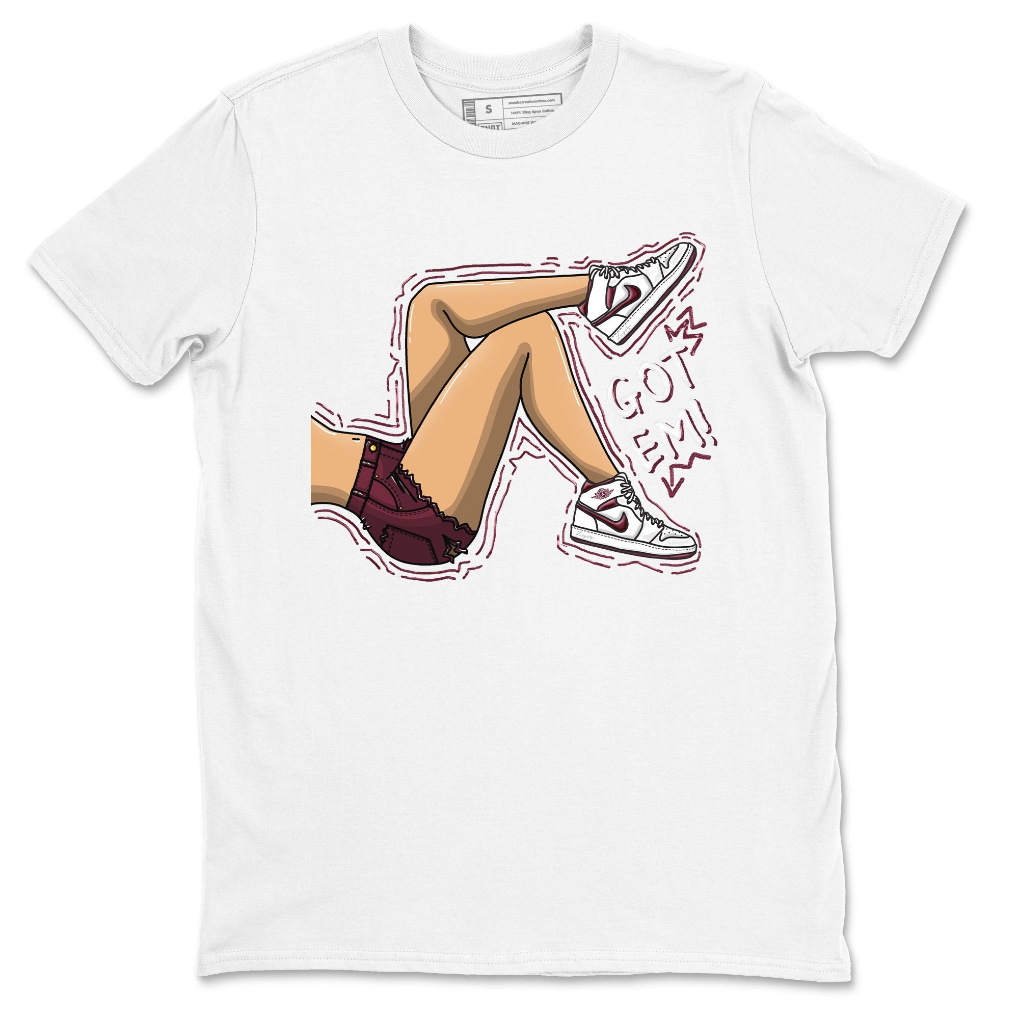 AJ1 Metalic Burgundy shirt to match jordans Got Em Legs sneaker tees Air Jordan 1 Metalic Burgundy Drip Gear Zone unisex cotton White 2 crew neck shirt