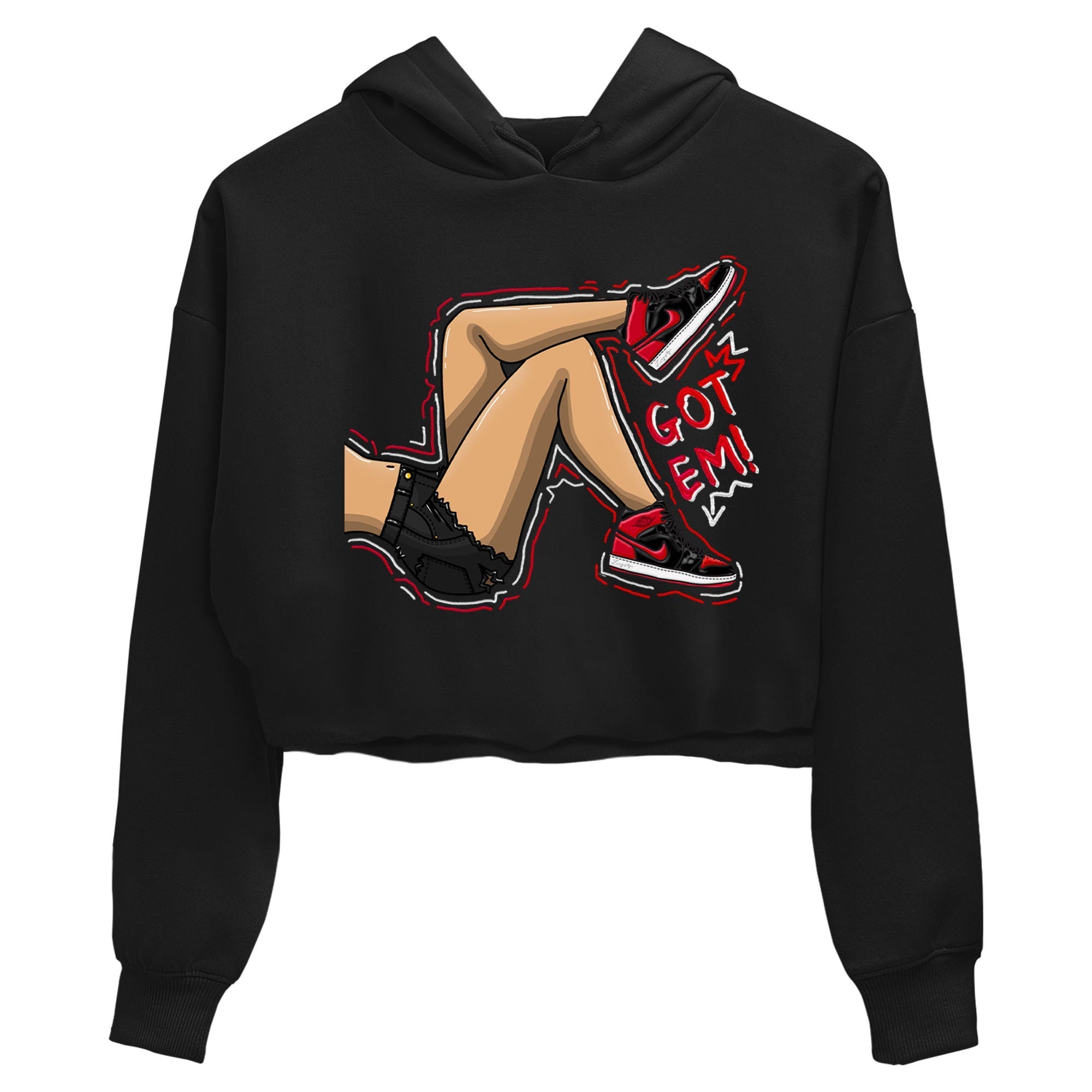 Air Jordan 1 Satin Bred shirt to match jordans Got Em Legs sneaker tees AJ1 Retro Satin Bred Drip Gear Zone Sneaker Matching Clothing Brand Black 2 Crop T-Shirt