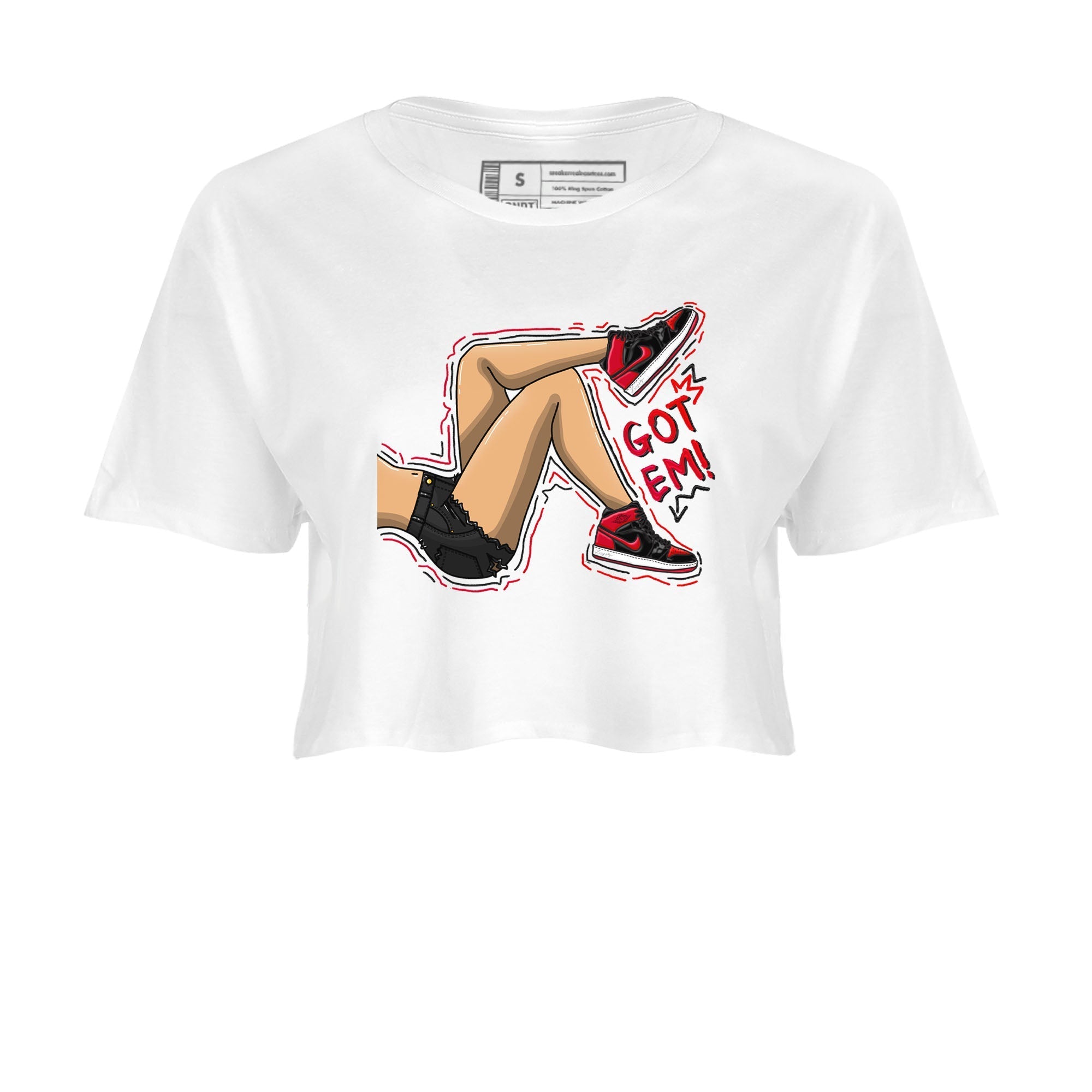 Air Jordan 1 Satin Bred shirt to match jordans Got Em Legs sneaker tees AJ1 Retro Satin Bred Drip Gear Zone Sneaker Matching Clothing Brand White 2 Crop T-Shirt