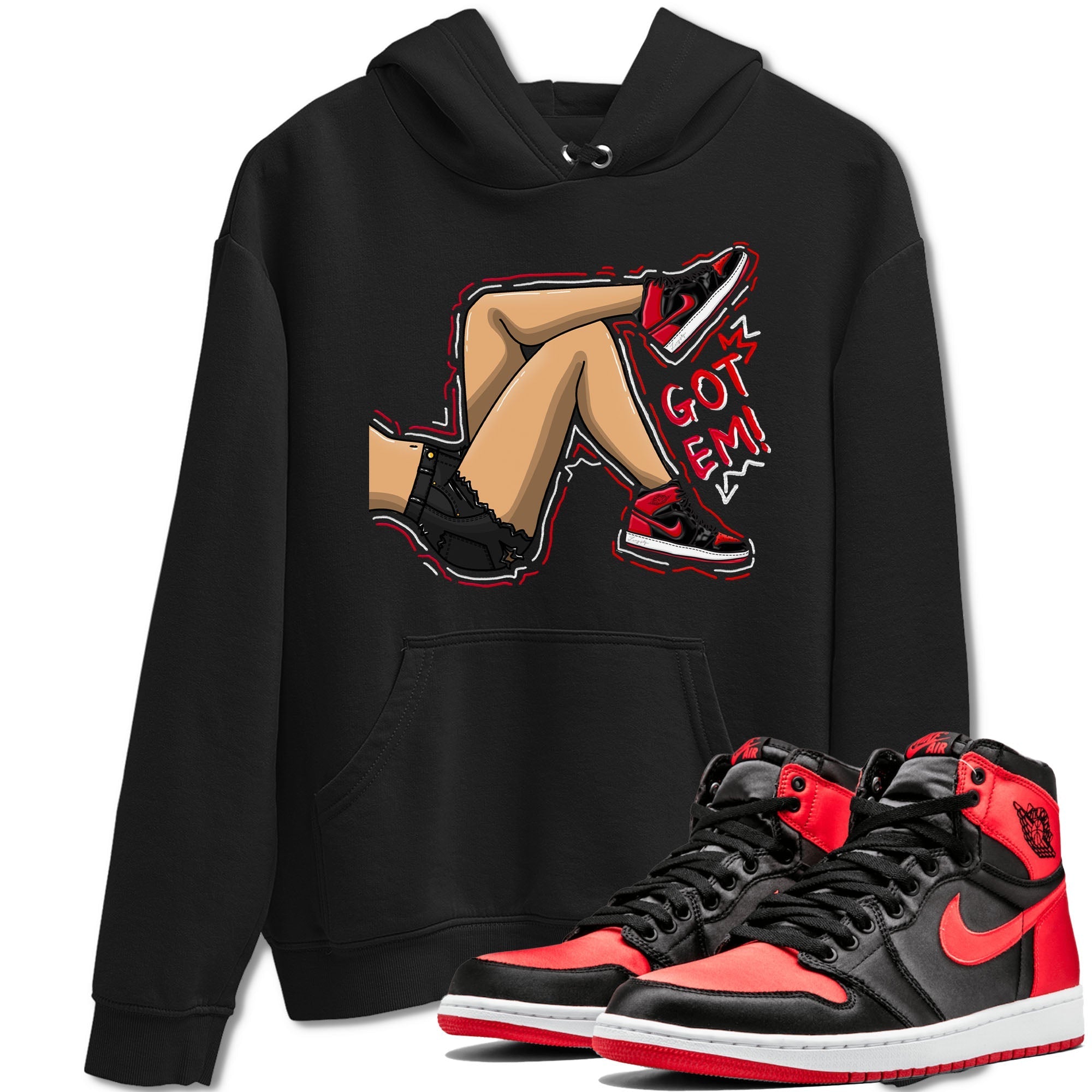 Air Jordan 1 Satin Bred shirt to match jordans Got Em Legs sneaker tees AJ1 Retro Satin Bred Drip Gear Zone Sneaker Matching Clothing Brand Unisex Sneaker Tee Black 1 T-Shirt