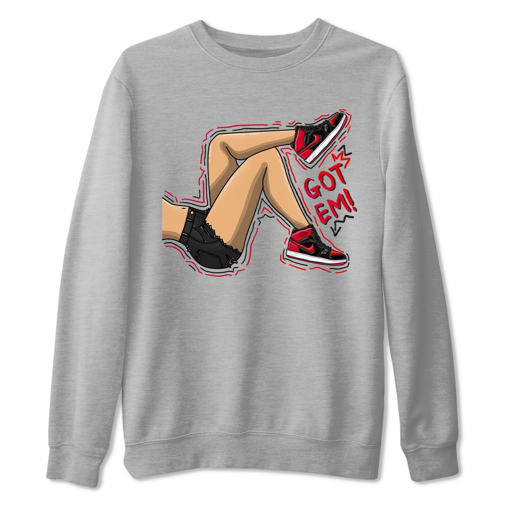 Air Jordan 1 Satin Bred shirt to match jordans Got Em Legs sneaker tees AJ1 Retro Satin Bred Drip Gear Zone Sneaker Matching Clothing Brand Unisex Sneaker Tee Heather Grey 2 T-Shirt