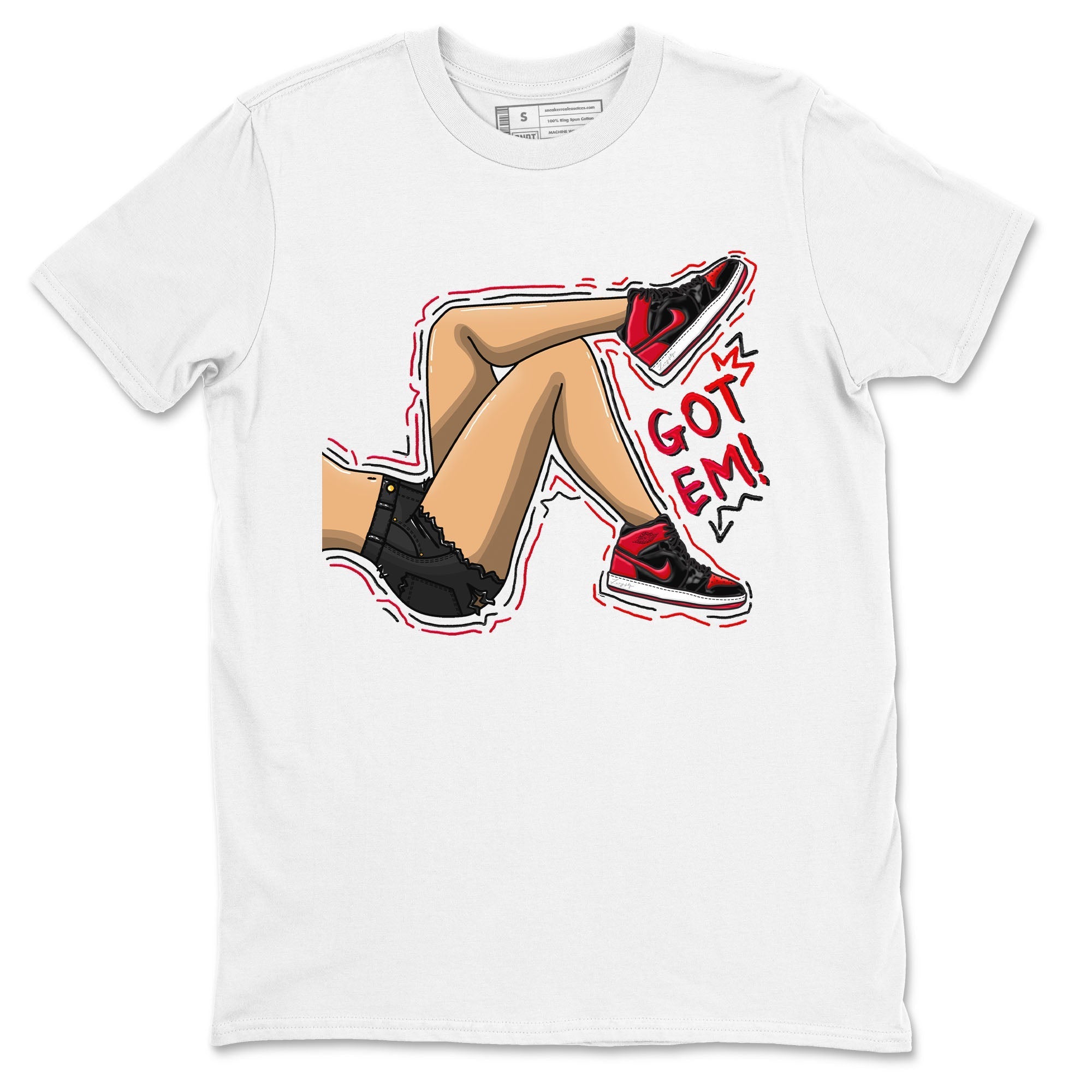 Air Jordan 1 Satin Bred shirt to match jordans Got Em Legs sneaker tees AJ1 Retro Satin Bred Drip Gear Zone Sneaker Matching Clothing Brand Unisex Sneaker Tee White 2 T-Shirt