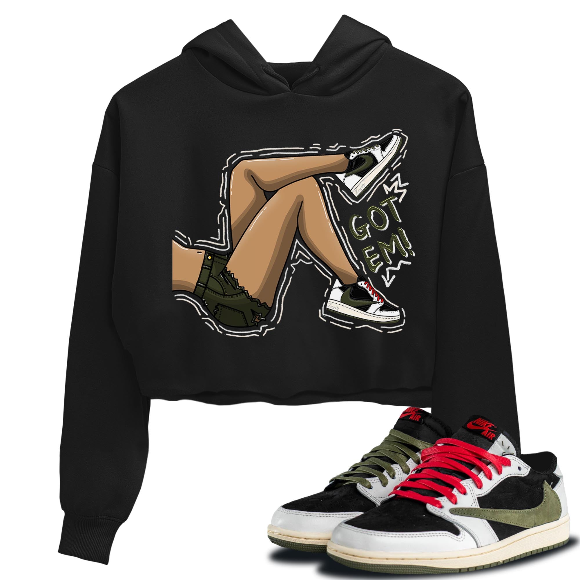 Air Jordan 1 Travis Scott Olive Sneaker Match Tees Got Em Legs Streetwear Sneaker Shirt AJ1 Travis Scott Olive Sneaker Release Tees Women's Shirts Black 1