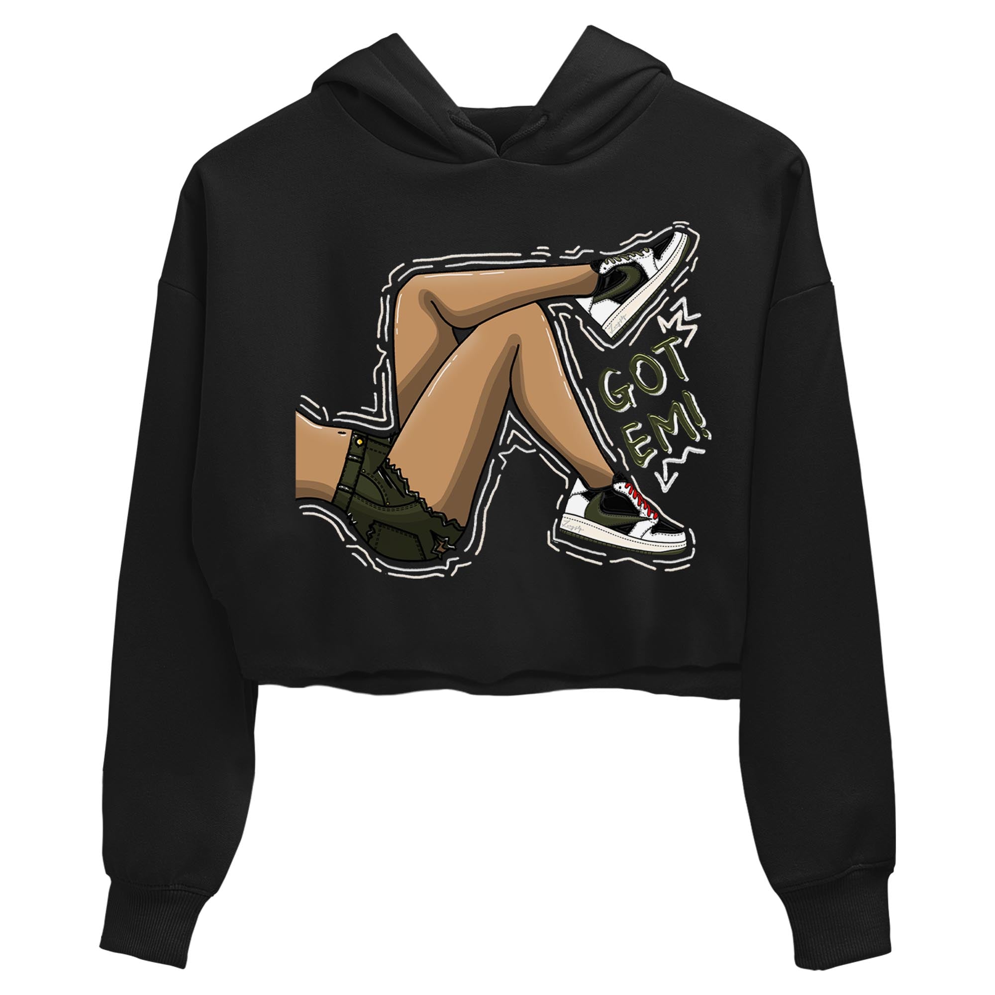 Air Jordan 1 Travis Scott Olive Sneaker Match Tees Got Em Legs Streetwear Sneaker Shirt AJ1 Travis Scott Olive Sneaker Release Tees Women's Shirts Black 2
