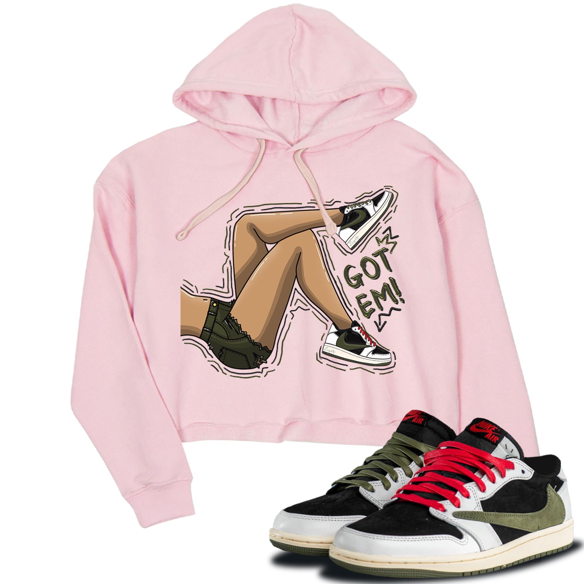 Air Jordan 1 Travis Scott Olive Sneaker Match Tees Got Em Legs Streetwear Sneaker Shirt AJ1 Travis Scott Olive Sneaker Release Tees Women's Shirts Pink 1