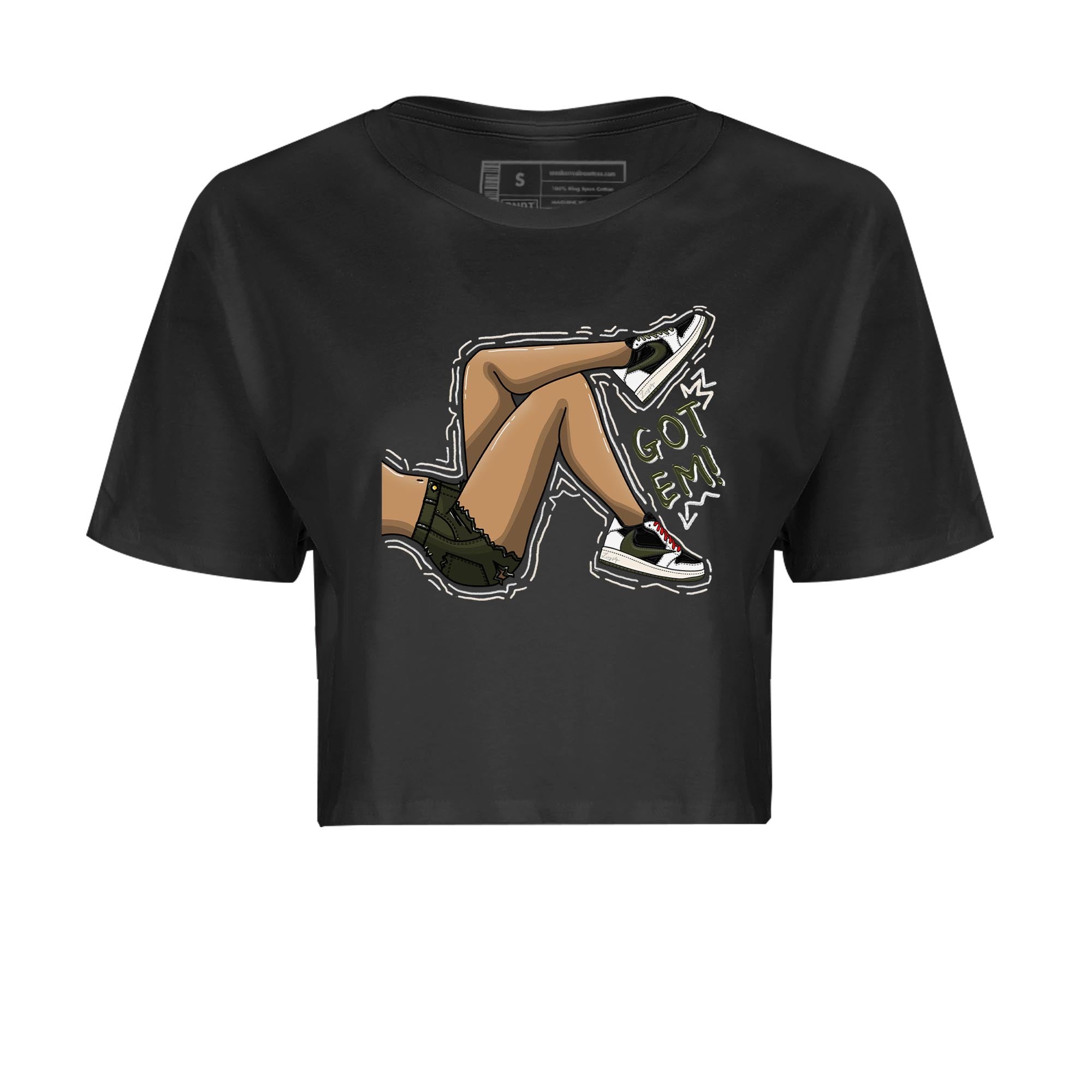 Air Jordan 1 Travis Scott Olive Sneaker Match Tees Got Em Legs Streetwear Sneaker Shirt AJ1 Travis Scott Olive Sneaker Release Tees Women's Shirts Black 2
