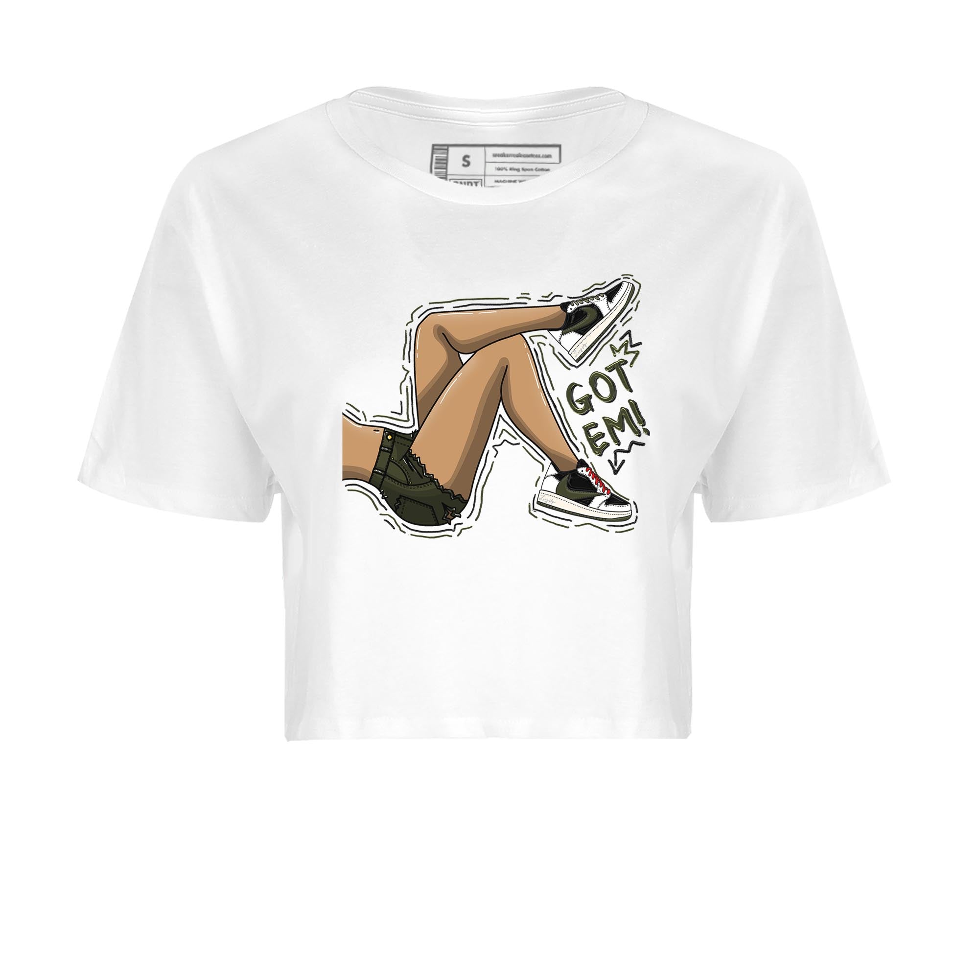 Air Jordan 1 Travis Scott Olive Sneaker Match Tees Got Em Legs Streetwear Sneaker Shirt AJ1 Travis Scott Olive Sneaker Release Tees Women's Shirts White 2
