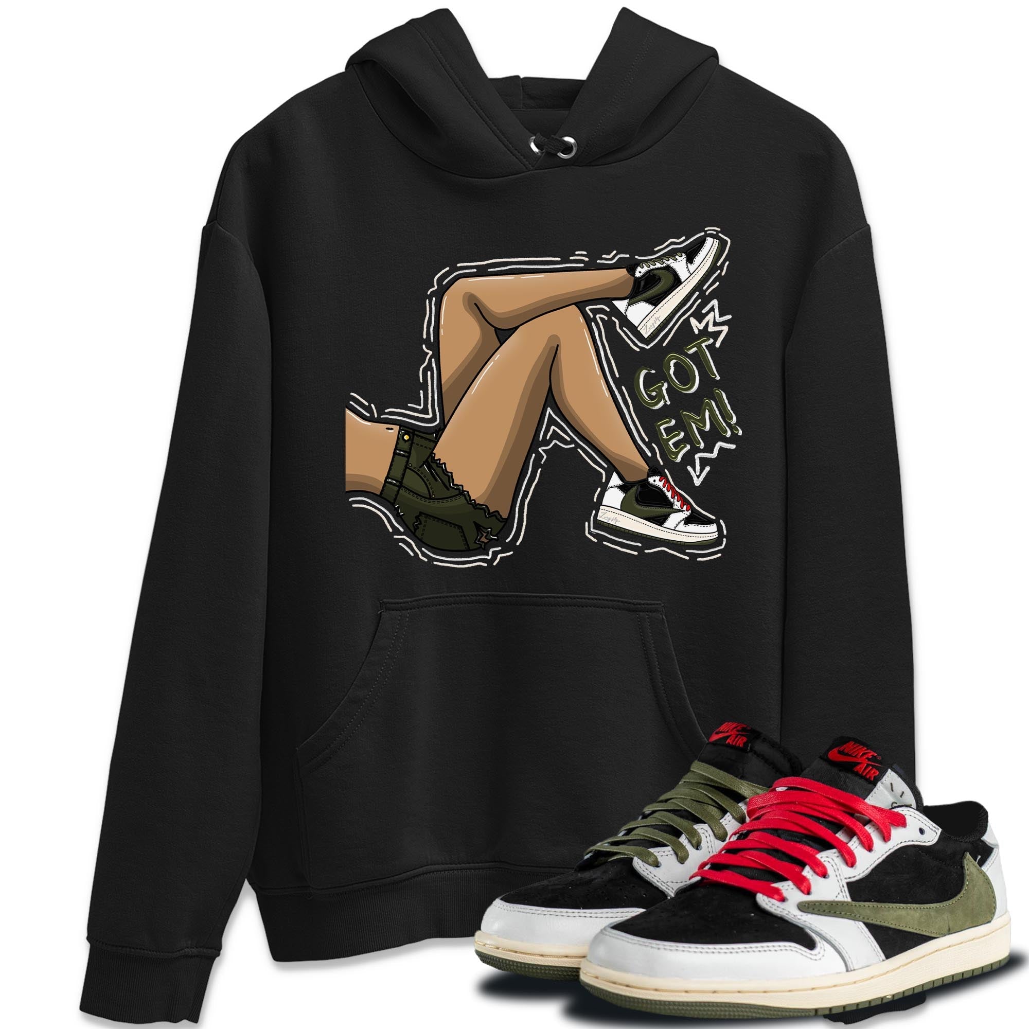 Air Jordan 1 Travis Scott Olive Sneaker Match Tees Got Em Legs Streetwear Sneaker Shirt AJ1 Travis Scott Olive Sneaker Release Tees Unisex Shirts Black 1