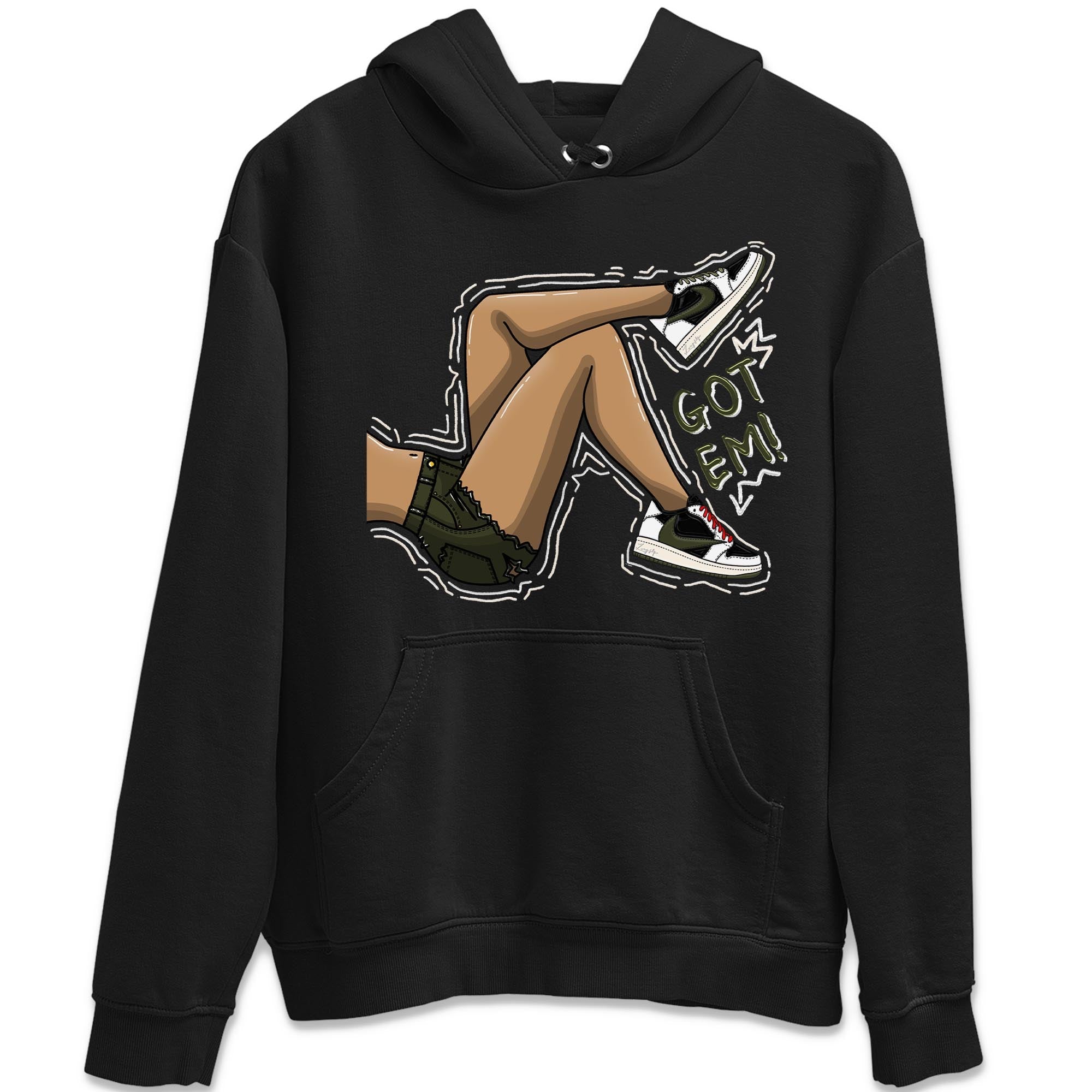 Air Jordan 1 Travis Scott Olive Sneaker Match Tees Got Em Legs Streetwear Sneaker Shirt AJ1 Travis Scott Olive Sneaker Release Tees Unisex Shirts Black 2