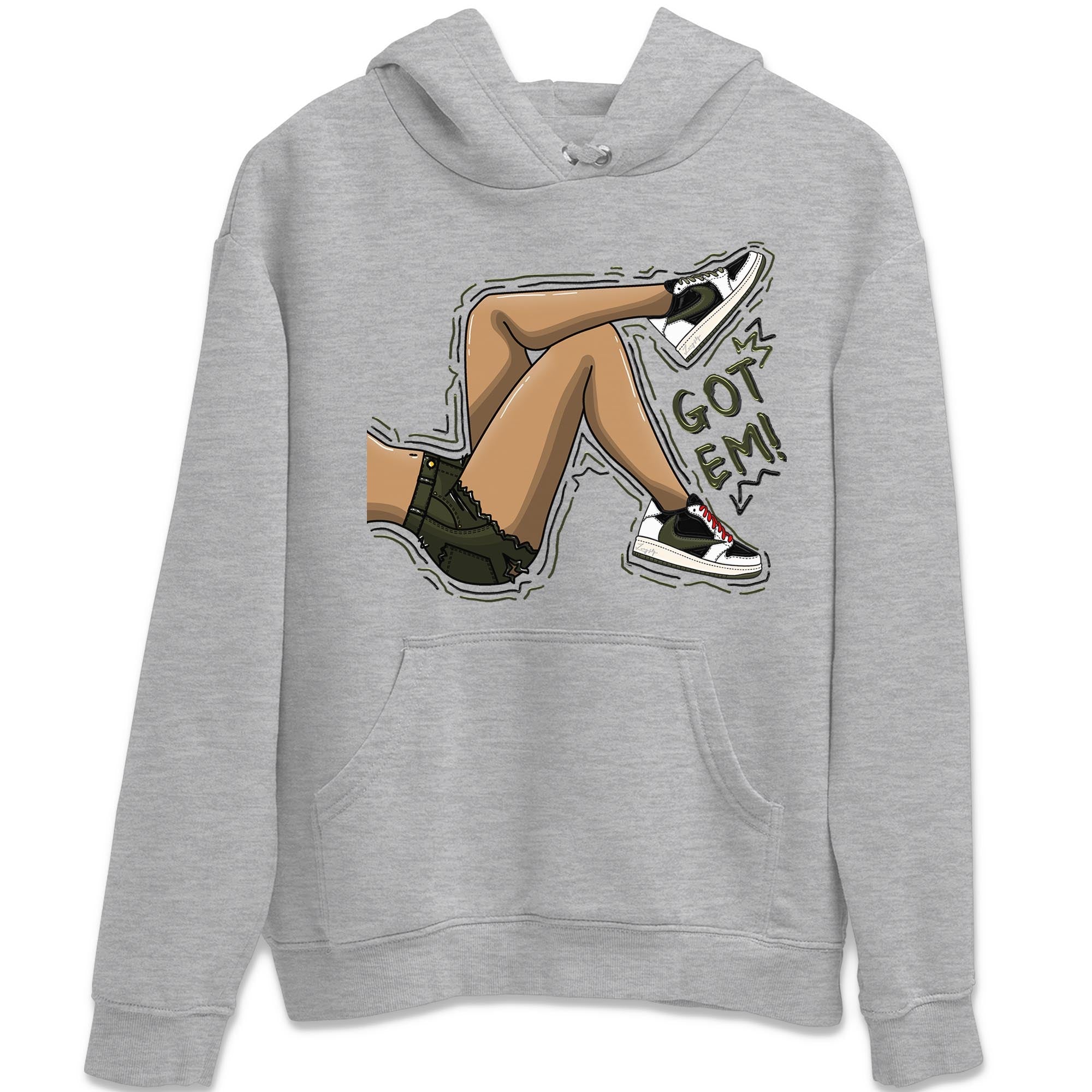 Air Jordan 1 Travis Scott Olive Sneaker Match Tees Got Em Legs Streetwear Sneaker Shirt AJ1 Travis Scott Olive Sneaker Release Tees Unisex Shirts Heather Grey 2