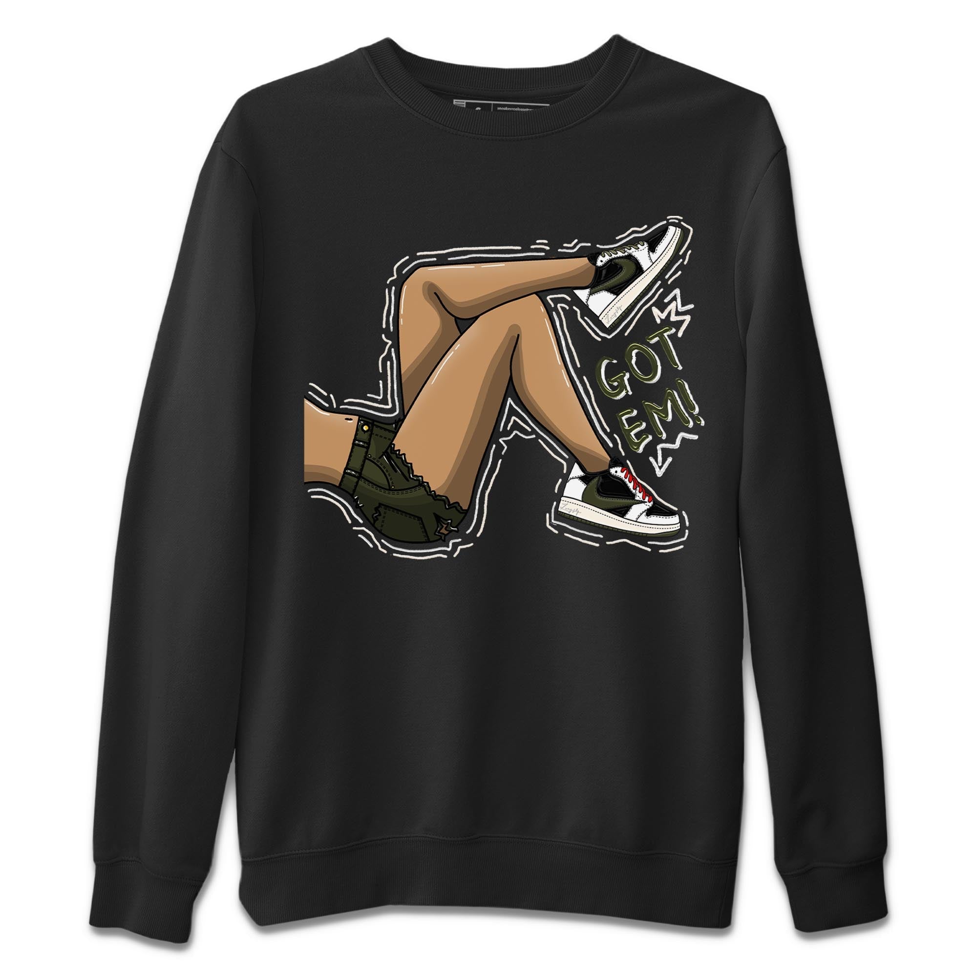 Air Jordan 1 Travis Scott Olive Sneaker Match Tees Got Em Legs Streetwear Sneaker Shirt AJ1 Travis Scott Olive Sneaker Release Tees Unisex Shirts Black 2