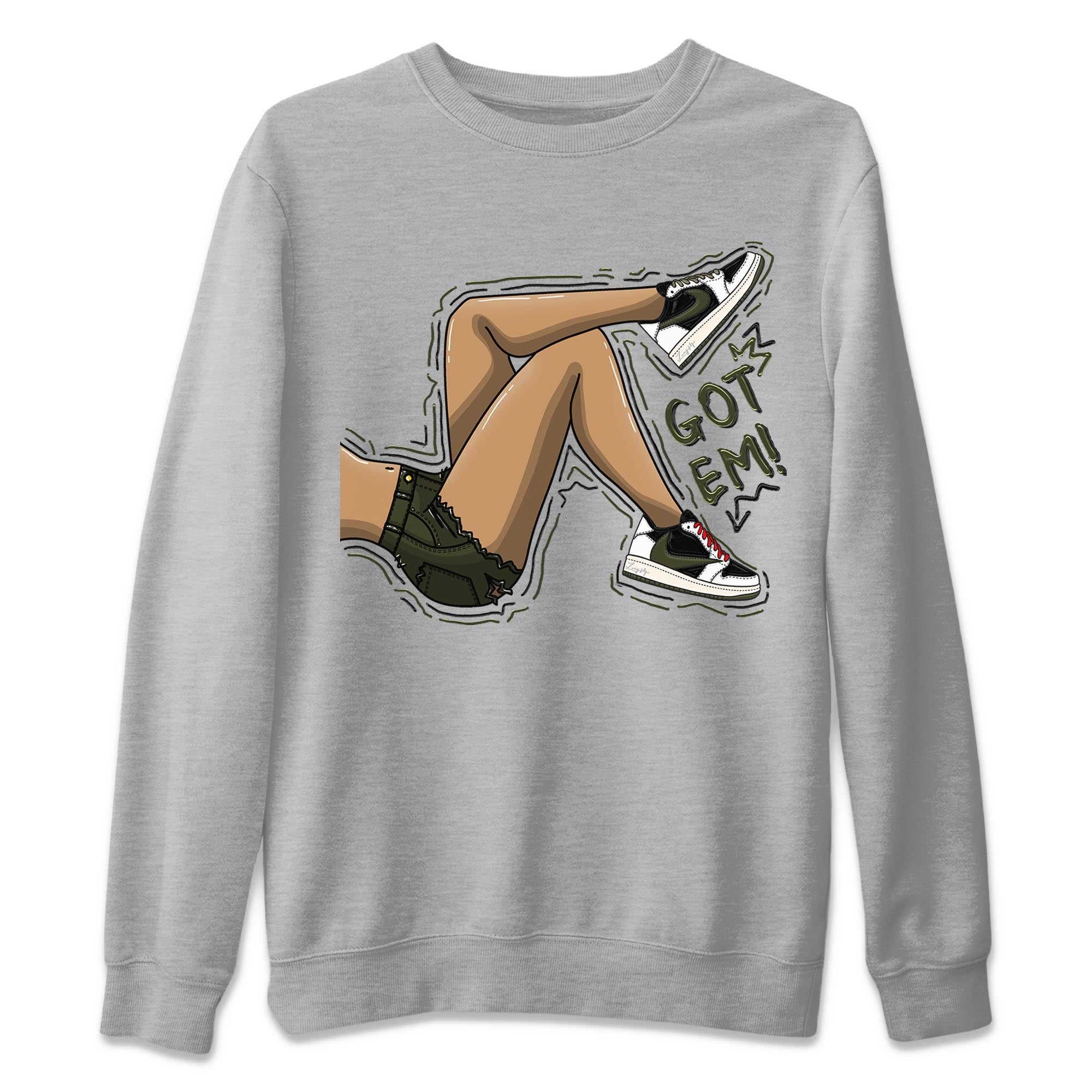 Air Jordan 1 Travis Scott Olive Sneaker Match Tees Got Em Legs Streetwear Sneaker Shirt AJ1 Travis Scott Olive Sneaker Release Tees Unisex Shirts Heather Grey 2