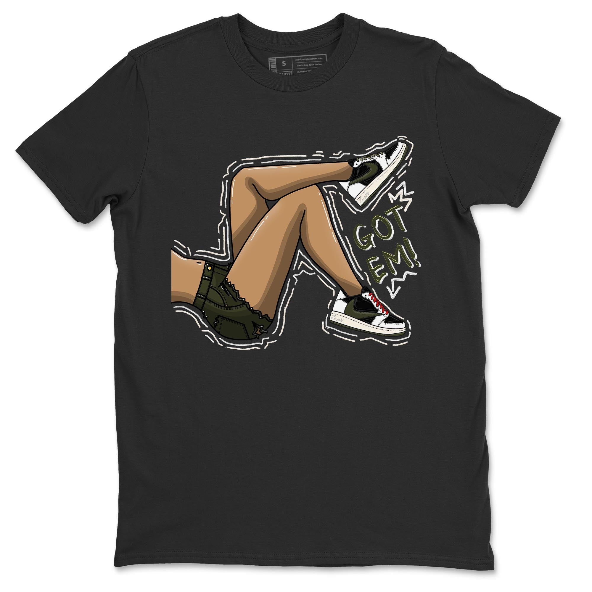 Air Jordan 1 Travis Scott Olive Sneaker Match Tees Got Em Legs Streetwear Sneaker Shirt AJ1 Travis Scott Olive Sneaker Release Tees Unisex Shirts Black 2