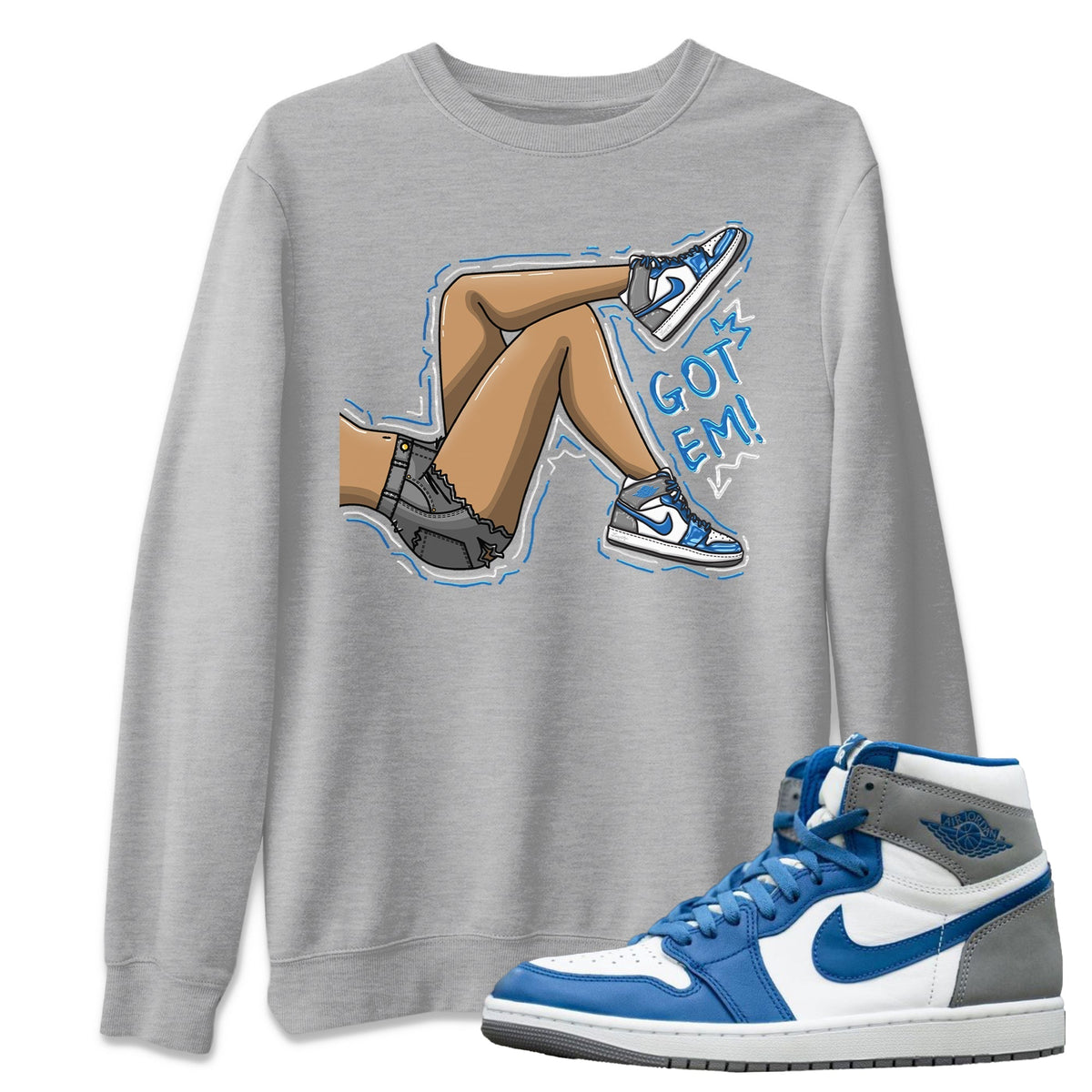 Jordan 1 True Blue Sneaker Matching T-Shirt Got Em Legs Sneaker Tees Jordan 1 True Blue Sneaker Release Tees Crew Neck Tees