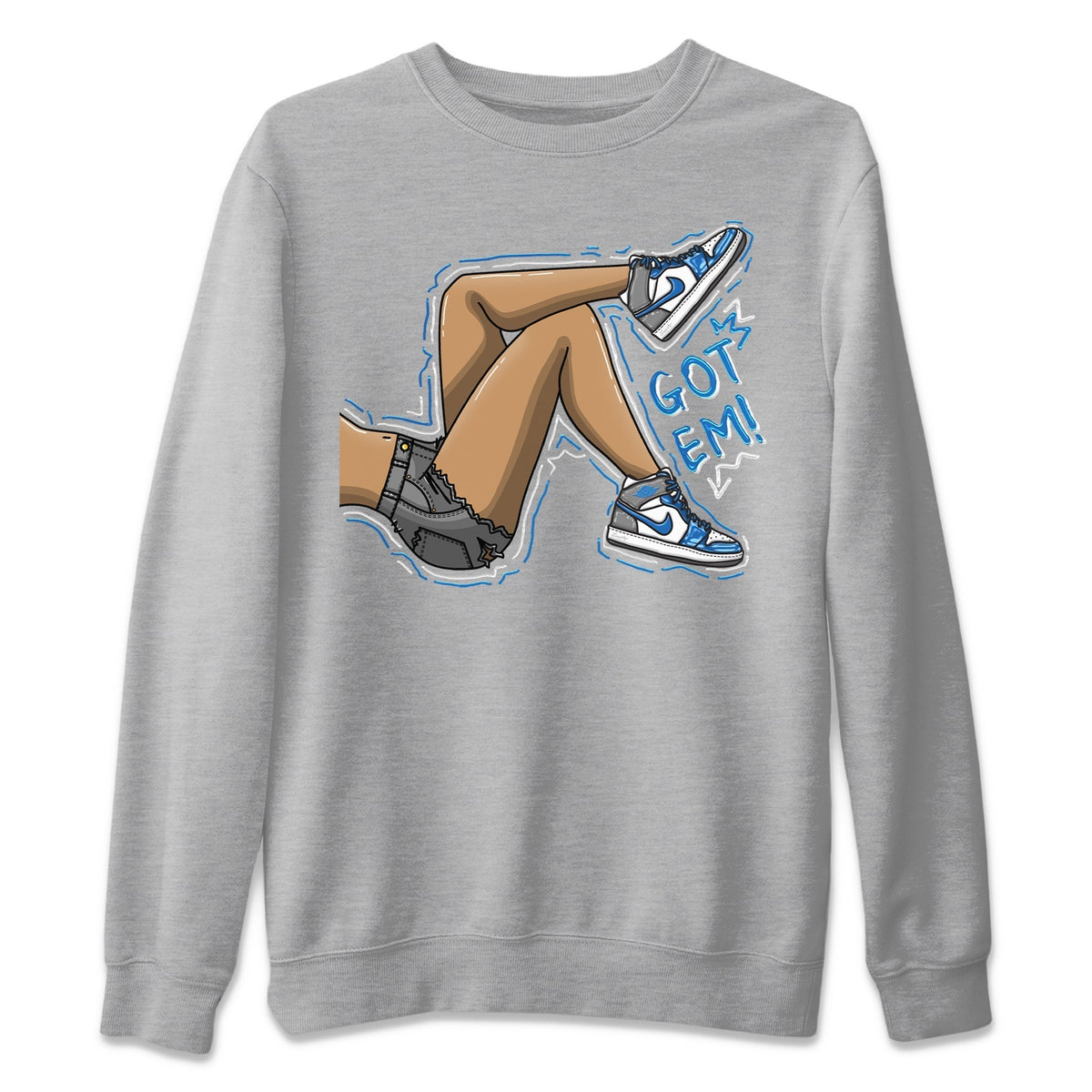 Jordan 1 True Blue Sneaker Matching T-Shirt Got Em Legs Sneaker Tees Jordan 1 True Blue Sneaker Release Tees Crew Neck Tees