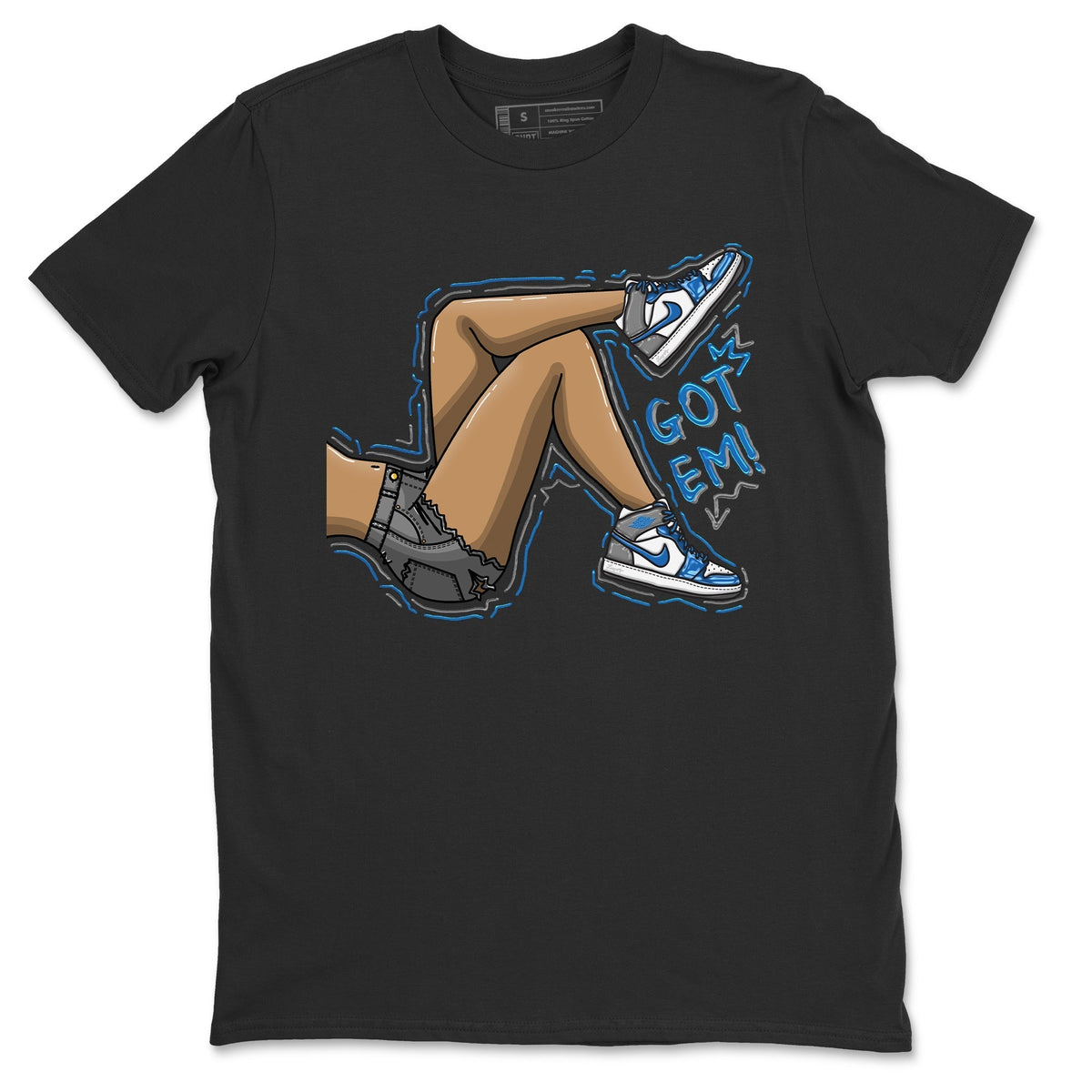 Jordan 1 True Blue Sneaker Matching T-Shirt Got Em Legs Sneaker Tees Jordan 1 True Blue Sneaker Release Tees Crew Neck Tees