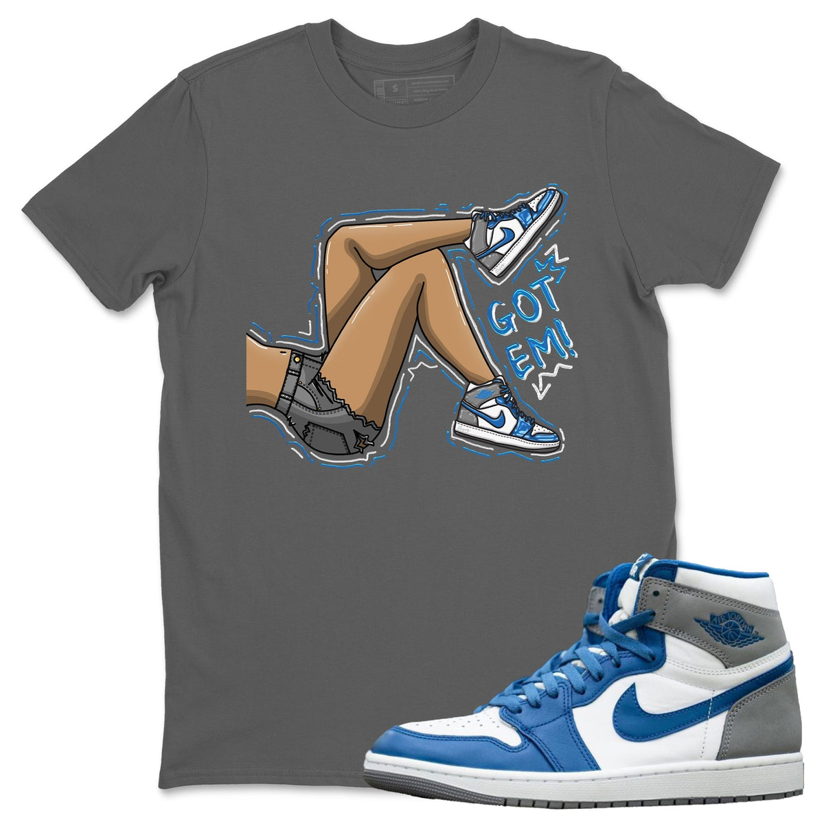 Jordan 1 True Blue Sneaker Matching T-Shirt Got Em Legs Sneaker Tees Jordan 1 True Blue Sneaker Release Tees Crew Neck Tees