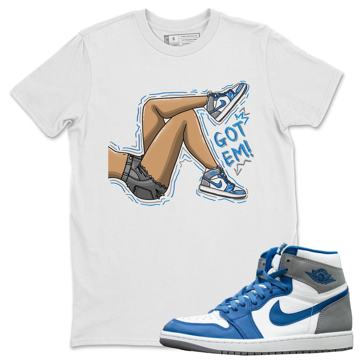 Jordan 1 True Blue Sneaker Matching T-Shirt Got Em Legs Sneaker Tees Jordan 1 True Blue Sneaker Release Tees Crew Neck Tees