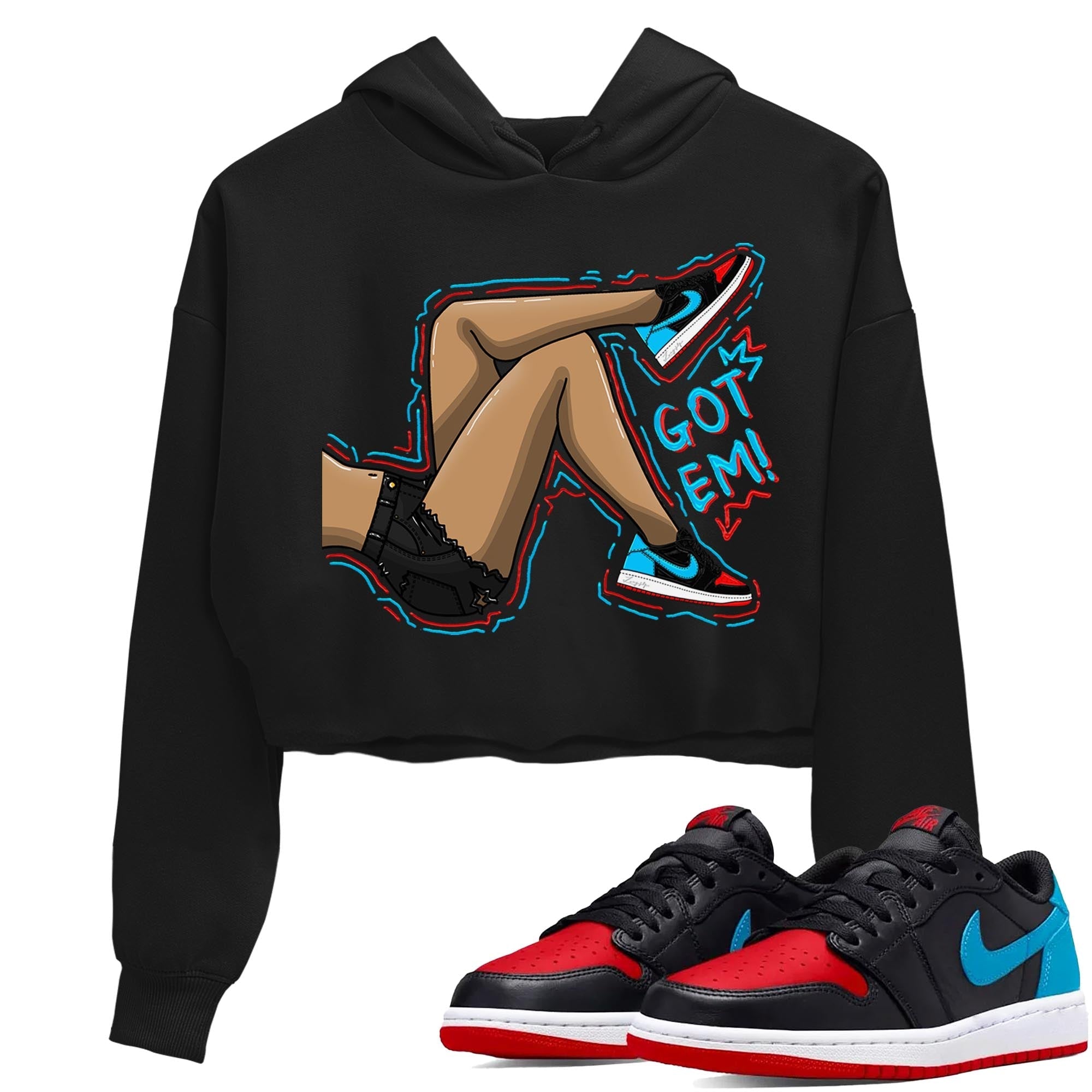 Air Jordan 1 Low UNC to Chicago shirt to match jordans Got Em Legs Streetwear Sneaker Shirt Air Jordan 1 UNC to Chicago Drip Gear Zone Sneaker Matching Clothing Black 1 Crop T-Shirt