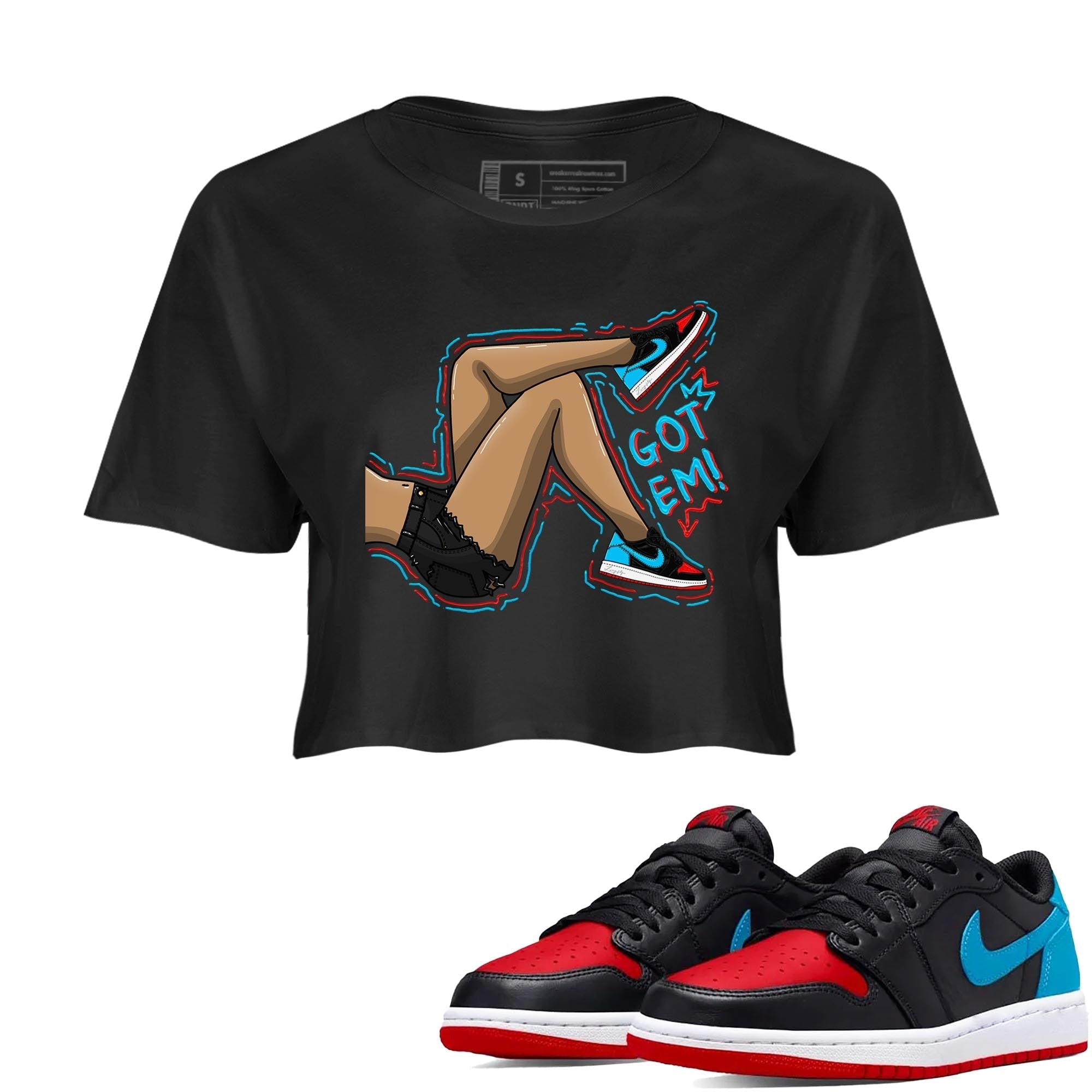 Air Jordan 1 Low UNC to Chicago shirt to match jordans Got Em Legs Streetwear Sneaker Shirt Air Jordan 1 UNC to Chicago Drip Gear Zone Sneaker Matching Clothing Black 1 Crop T-Shirt