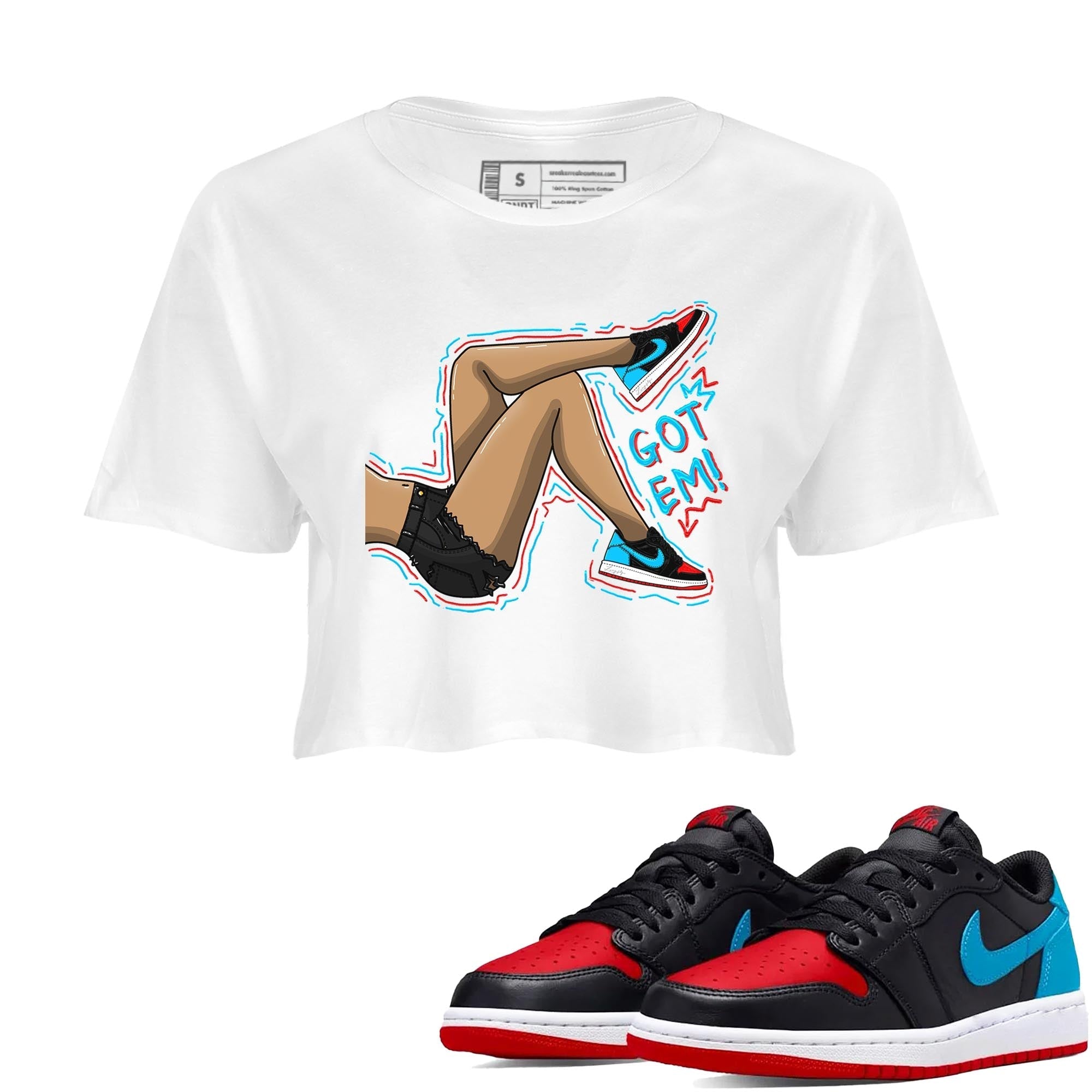 Air Jordan 1 Low UNC to Chicago shirt to match jordans Got Em Legs Streetwear Sneaker Shirt Air Jordan 1 UNC to Chicago Drip Gear Zone Sneaker Matching Clothing White 1 Crop T-Shirt