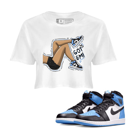 Air Jordan 1 Retro High OG University Blue shirt to match jordans Got Em Legs Streetwear Sneaker Shirt Air Jordan 1 UNC Toe Drip Gear Zone Sneaker Matching Clothing White 1 Crop T-Shirt