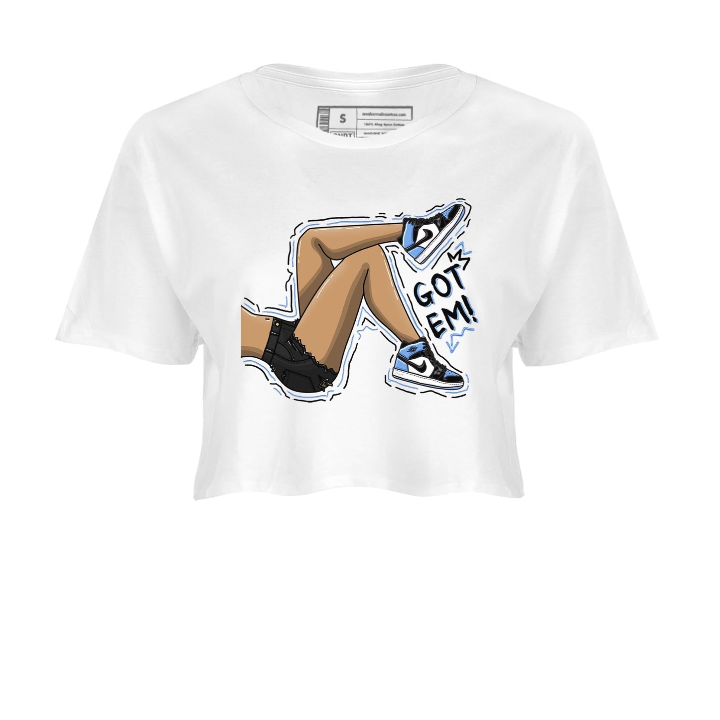 Air Jordan 1 Retro High OG University Blue shirt to match jordans Got Em Legs Streetwear Sneaker Shirt Air Jordan 1 UNC Toe Drip Gear Zone Sneaker Matching Clothing White 2 Crop T-Shirt