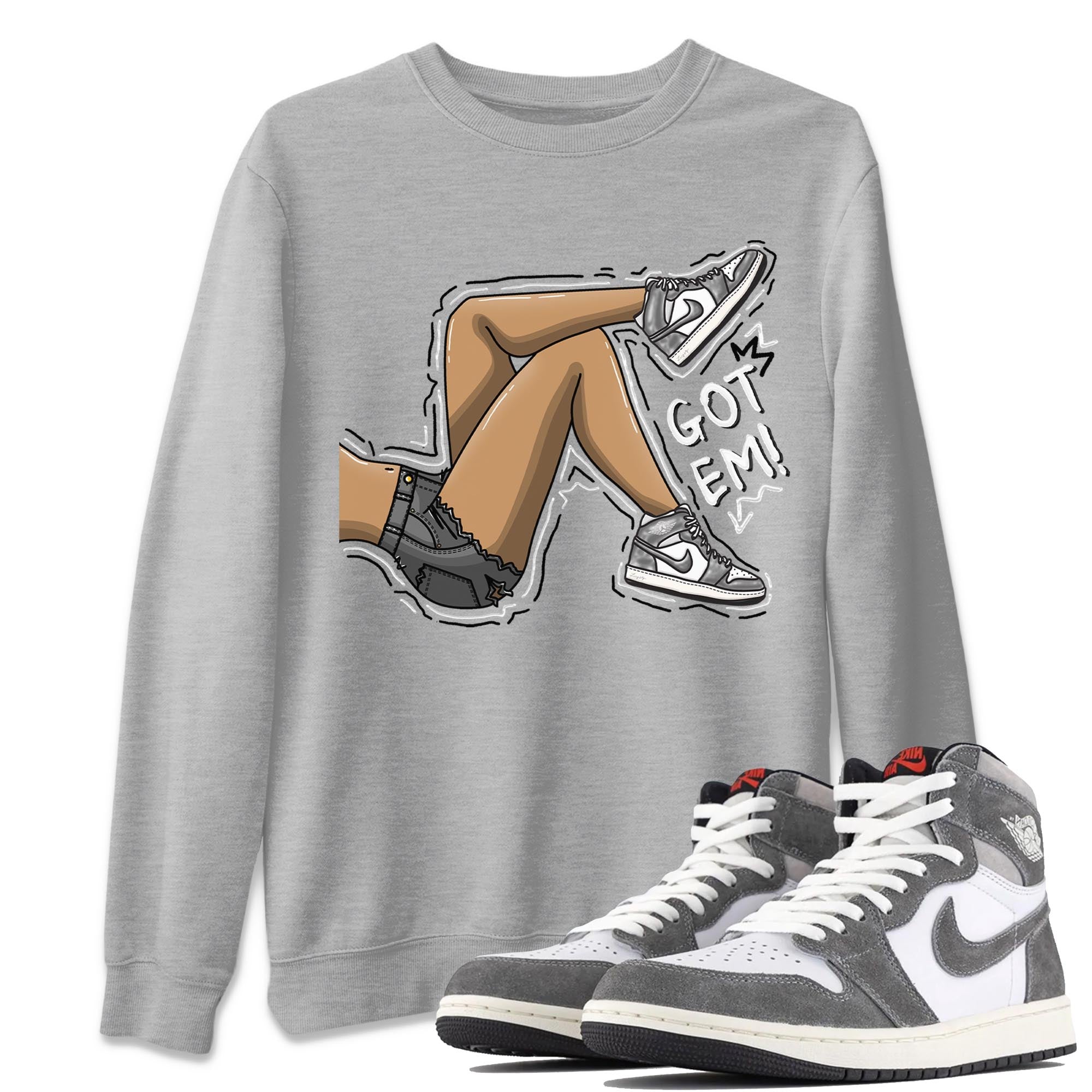 1s High OG Washed Heritage Sneaker Match Tees Got Em Legs Streetwear Sneaker Shirt Air Jordan 1 Washed Heritage Sneaker Release Tees Unisex Shirts Heather Grey 1