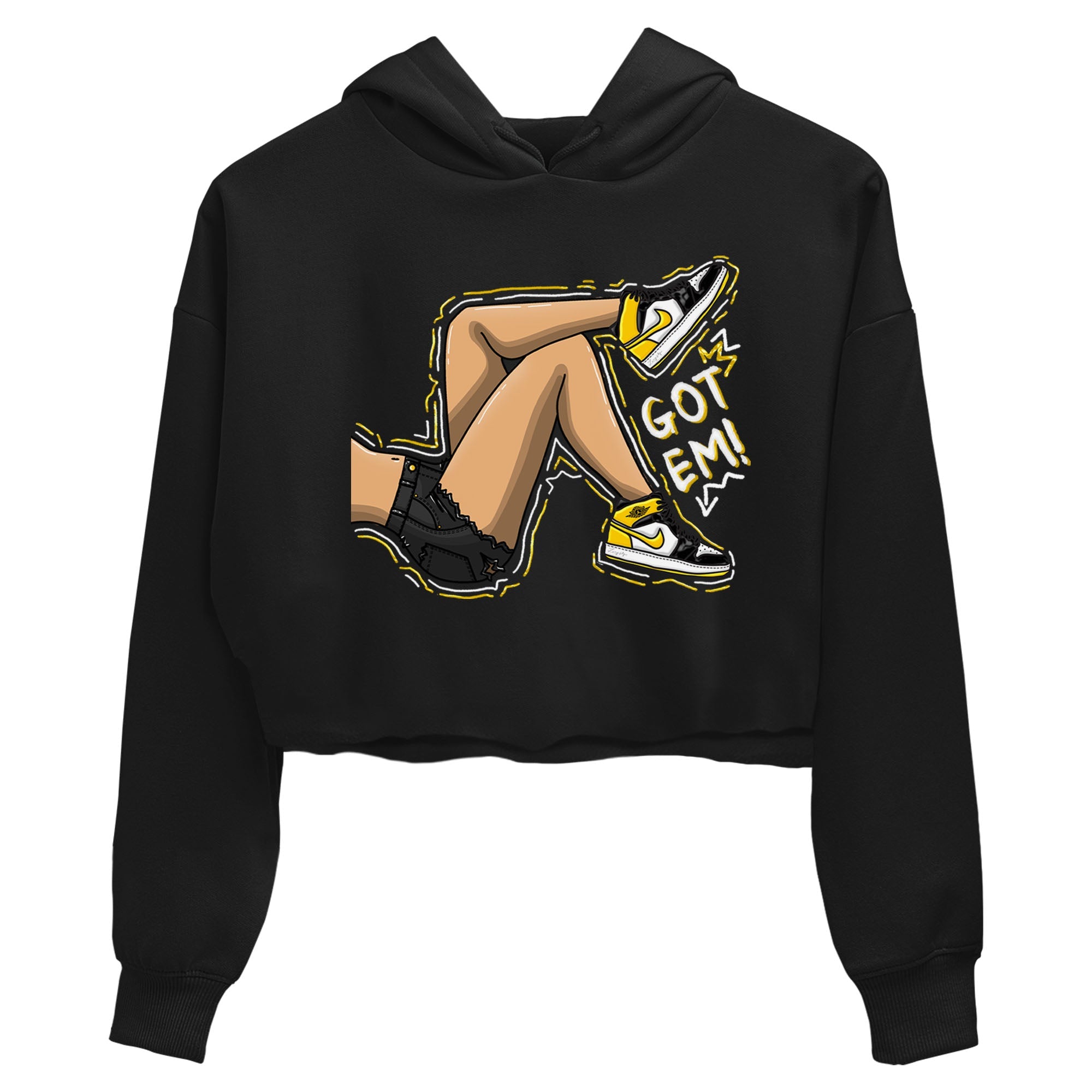 1s Yellow Ochre shirt to match jordans Got Em Legs sneaker tees Air Jordan 1 High OG Yellow Ochre Drip Gear Zone Black 2 crop length shirt