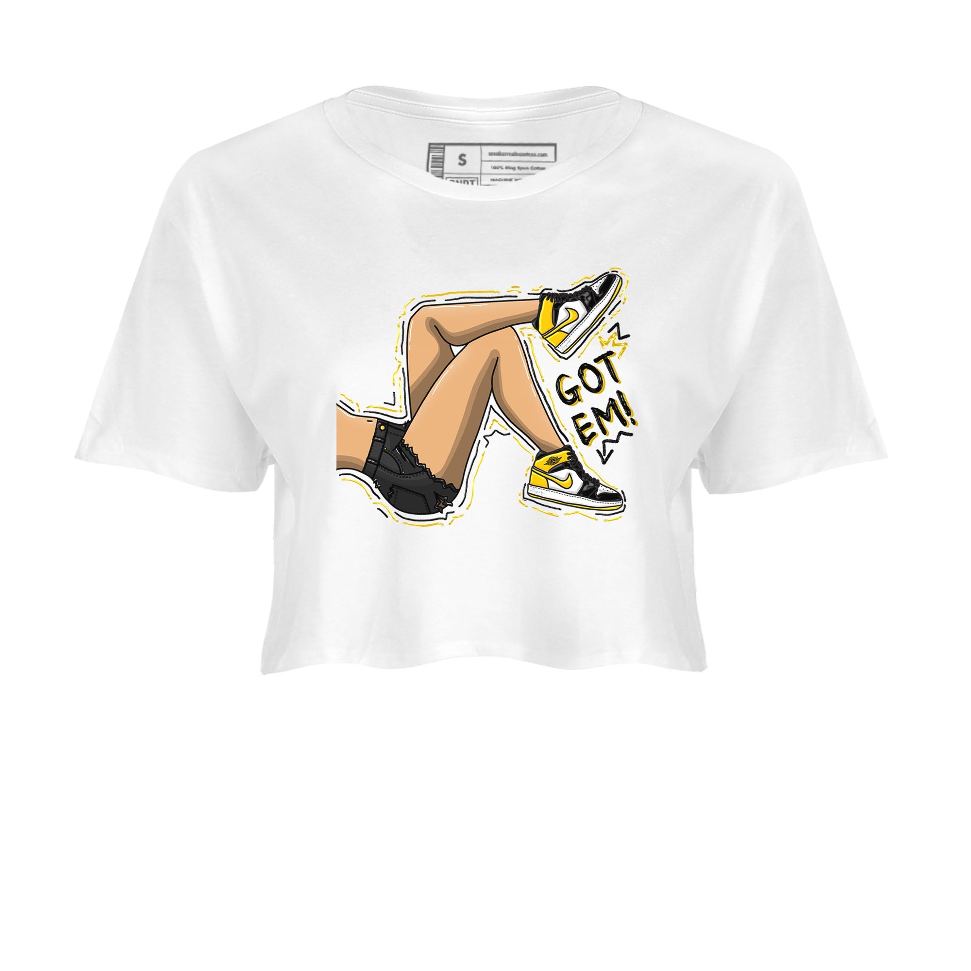 1s Yellow Ochre shirt to match jordans Got Em Legs sneaker tees Air Jordan 1 High OG Yellow Ochre Drip Gear Zone White 2 crop length shirt