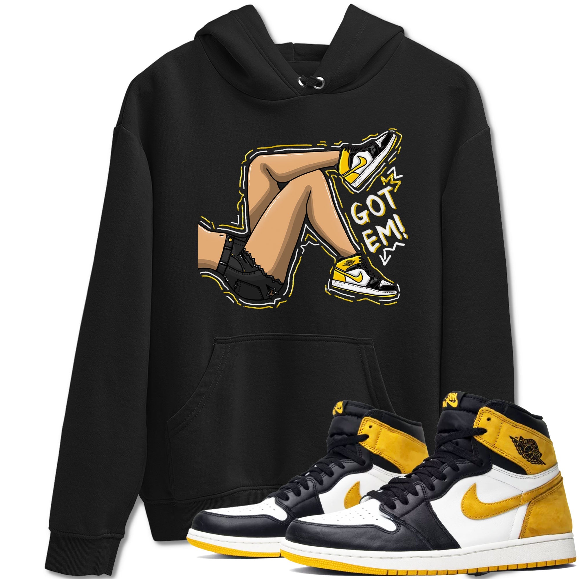 1s Yellow Ochre shirt to match jordans Got Em Legs sneaker tees Air Jordan 1 High OG Yellow Ochre Drip Gear Zone unisex cotton Black 1 crew neck shirt