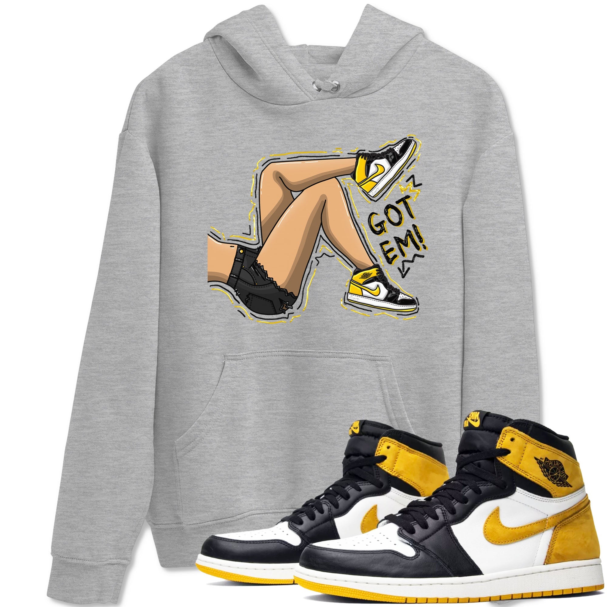 1s Yellow Ochre shirt to match jordans Got Em Legs sneaker tees Air Jordan 1 High OG Yellow Ochre Drip Gear Zone unisex cotton Heather Grey 1 crew neck shirt