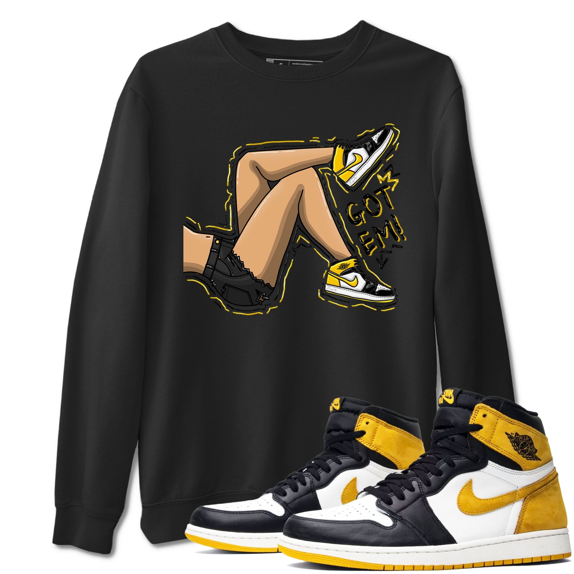 1s Yellow Ochre shirt to match jordans Got Em Legs sneaker tees Air Jordan 1 High OG Yellow Ochre Drip Gear Zone unisex cotton Black 1 crew neck shirt