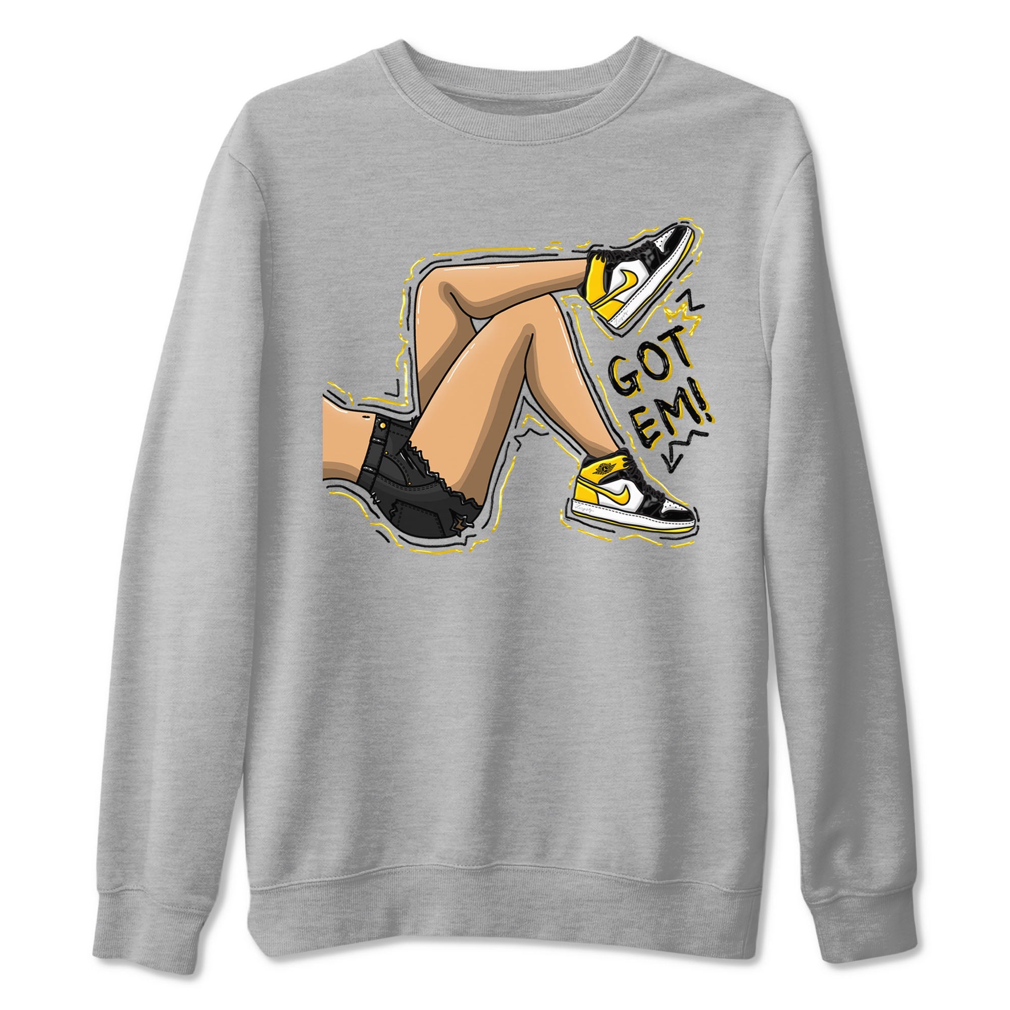 1s Yellow Ochre shirt to match jordans Got Em Legs sneaker tees Air Jordan 1 High OG Yellow Ochre Drip Gear Zone unisex cotton Heather Grey 2 crew neck shirt