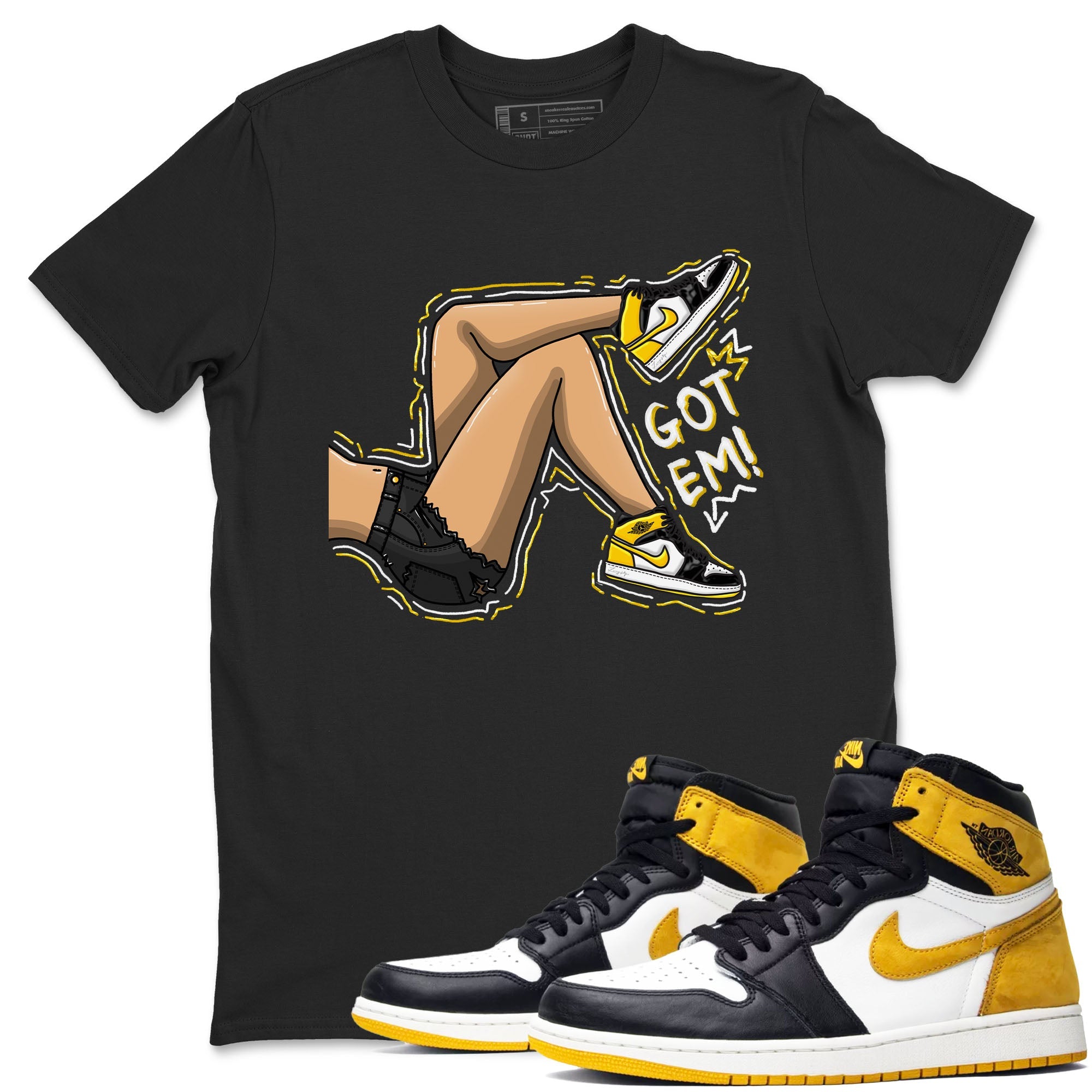 1s Yellow Ochre shirt to match jordans Got Em Legs sneaker tees Air Jordan 1 High OG Yellow Ochre Drip Gear Zone unisex cotton Black 1 crew neck shirt