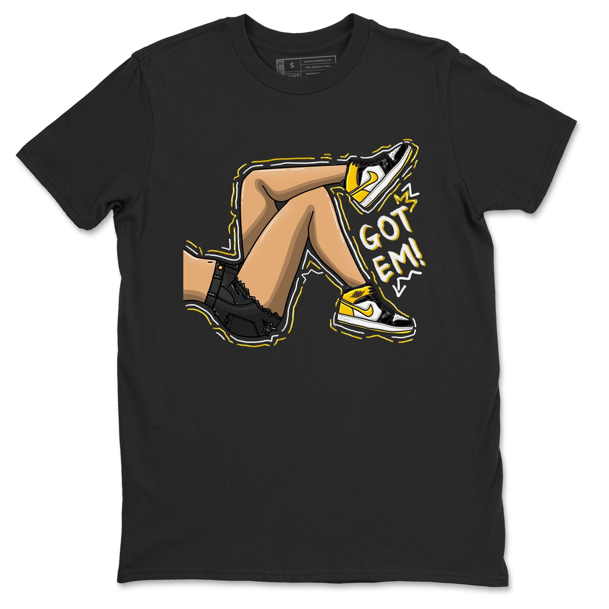 1s Yellow Ochre shirt to match jordans Got Em Legs sneaker tees Air Jordan 1 High OG Yellow Ochre Drip Gear Zone unisex cotton Black 2 crew neck shirt