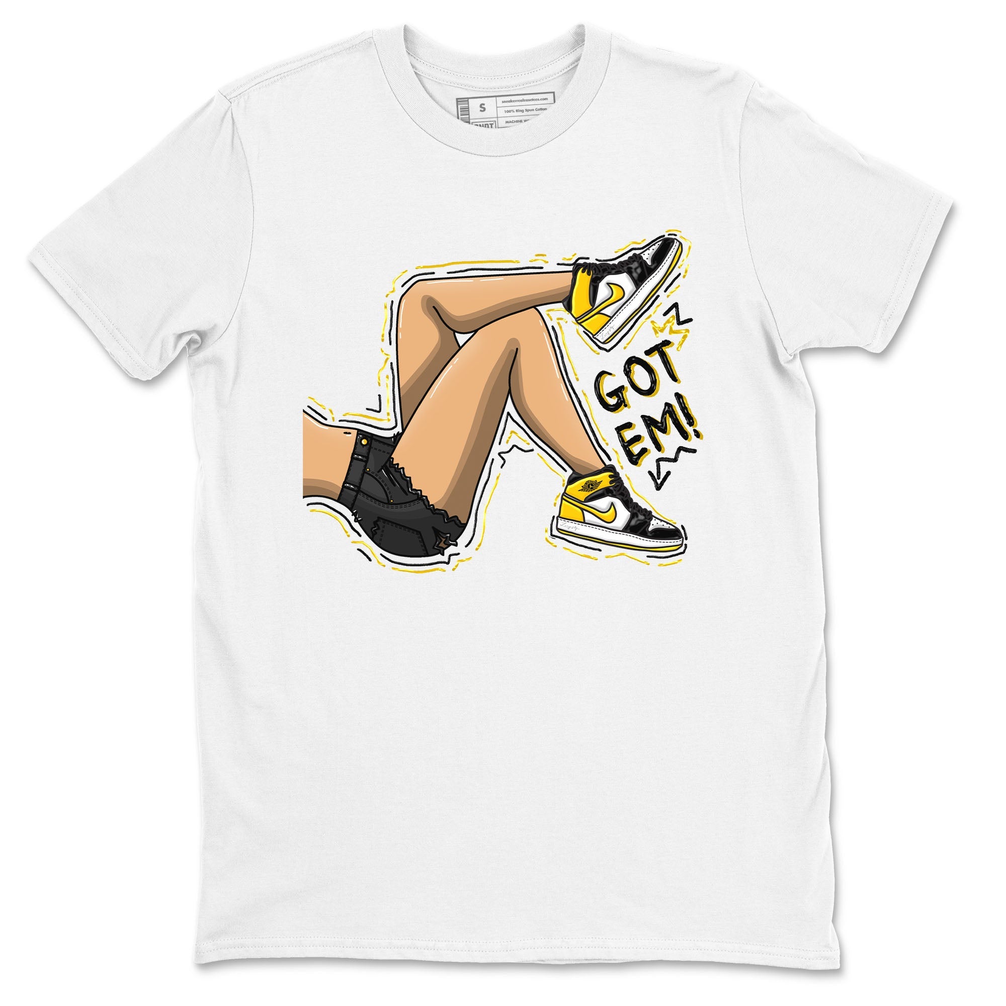 1s Yellow Ochre shirt to match jordans Got Em Legs sneaker tees Air Jordan 1 High OG Yellow Ochre Drip Gear Zone unisex cotton White 2 crew neck shirt