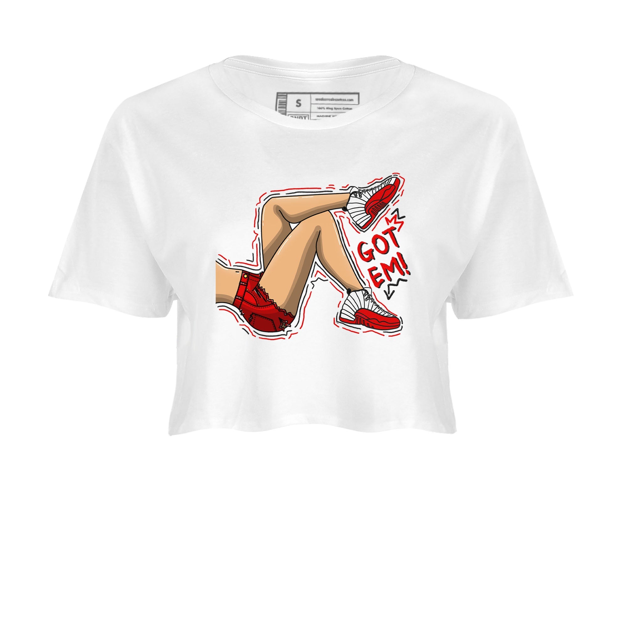 Jordan 12 Retro Cherry shirt to match jordans Varsity Red Got Em Legs special sneaker matching tees 12s Cherry Drip Gear Zone White 2 Crop T-Shirt