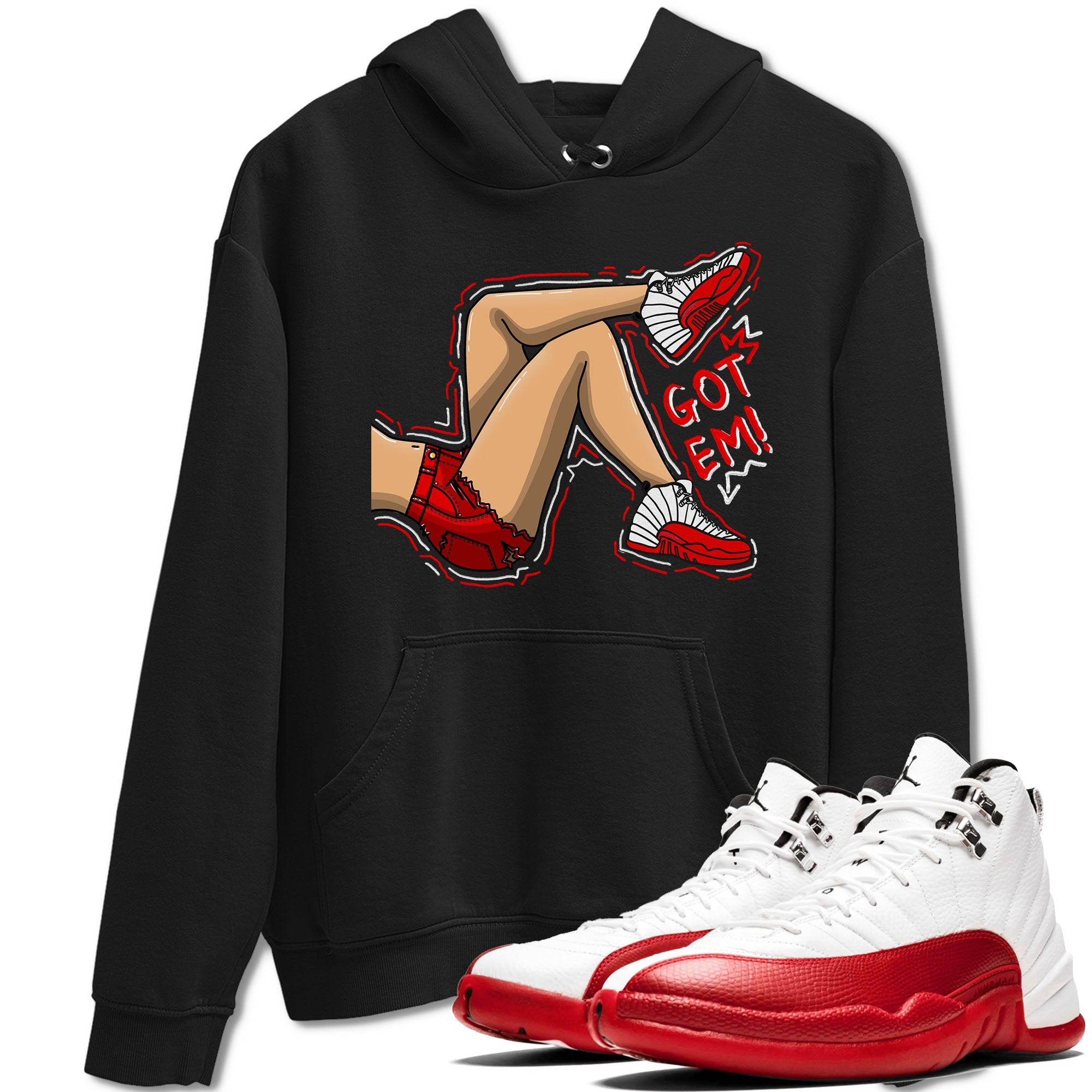 Jordan 12 Retro Cherry shirt to match jordans Varsity Red Got Em Legs special sneaker matching tees 12s Cherry Drip Gear Zone Unisex Black 1 T-Shirt