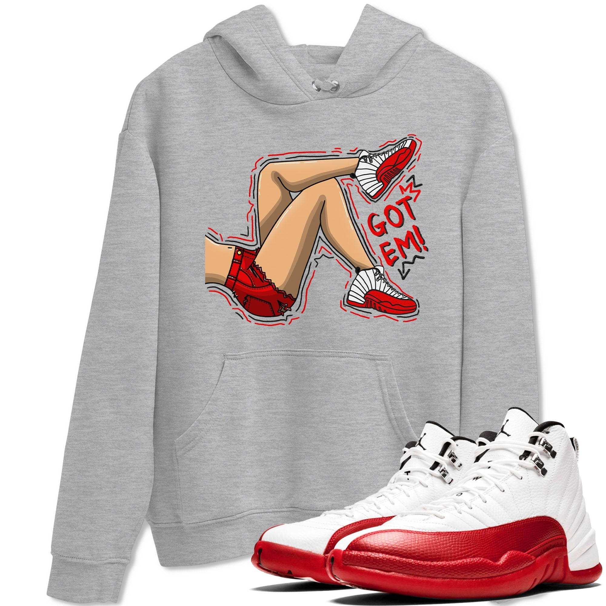Jordan 12 Retro Cherry shirt to match jordans Varsity Red Got Em Legs special sneaker matching tees 12s Cherry Drip Gear Zone Unisex Heather Grey 1 T-Shirt