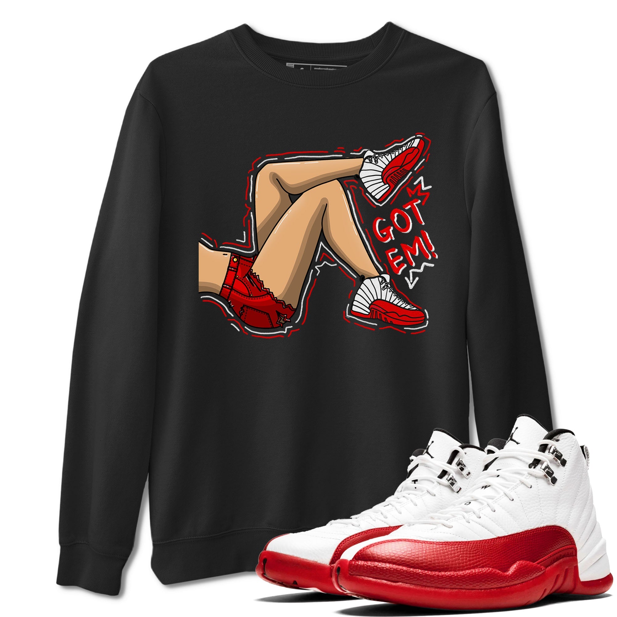 Jordan 12 Retro Cherry shirt to match jordans Varsity Red Got Em Legs special sneaker matching tees 12s Cherry Drip Gear Zone Unisex Black 1 T-Shirt