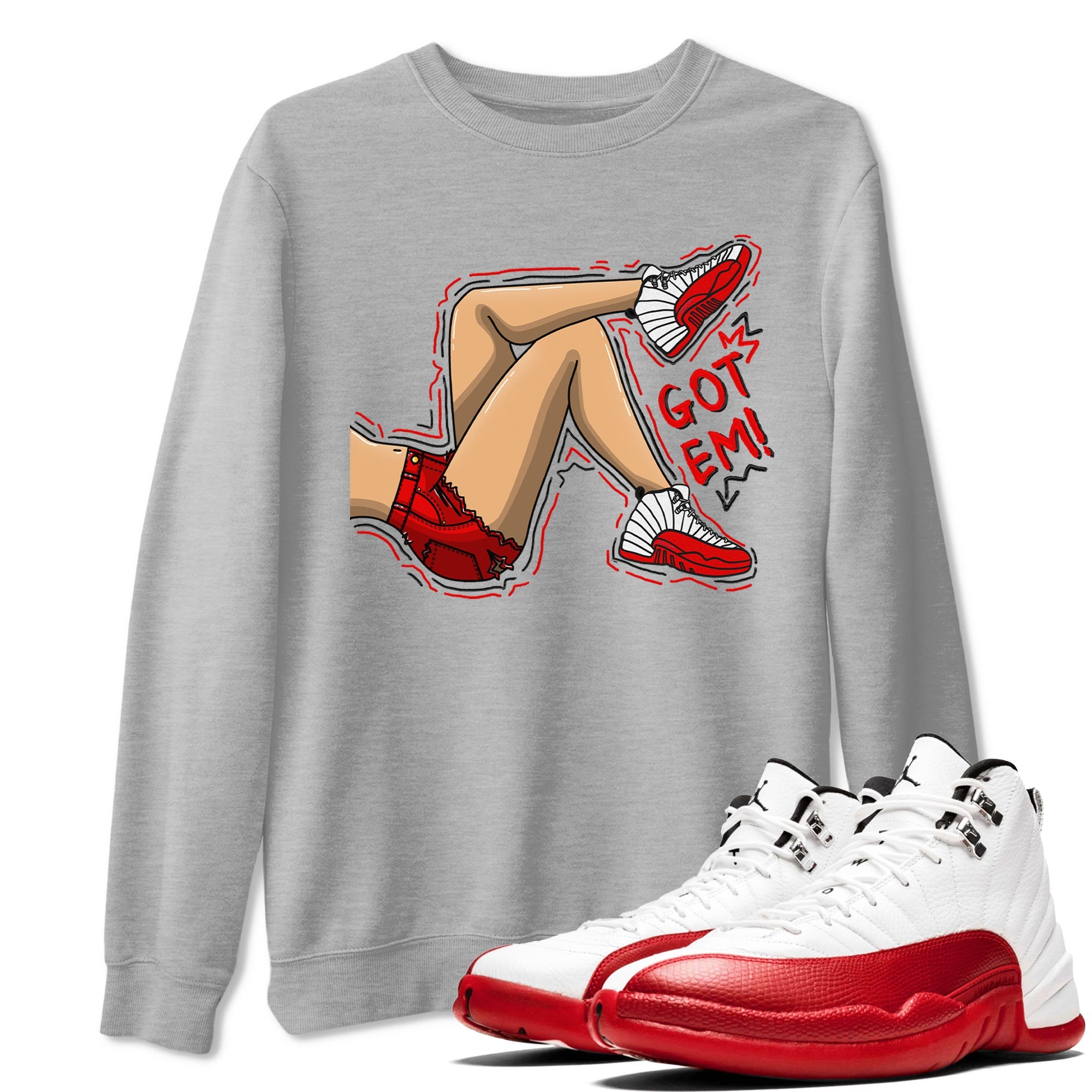 Jordan 12 Retro Cherry shirt to match jordans Varsity Red Got Em Legs special sneaker matching tees 12s Cherry Drip Gear Zone Unisex Heather Grey 1 T-Shirt