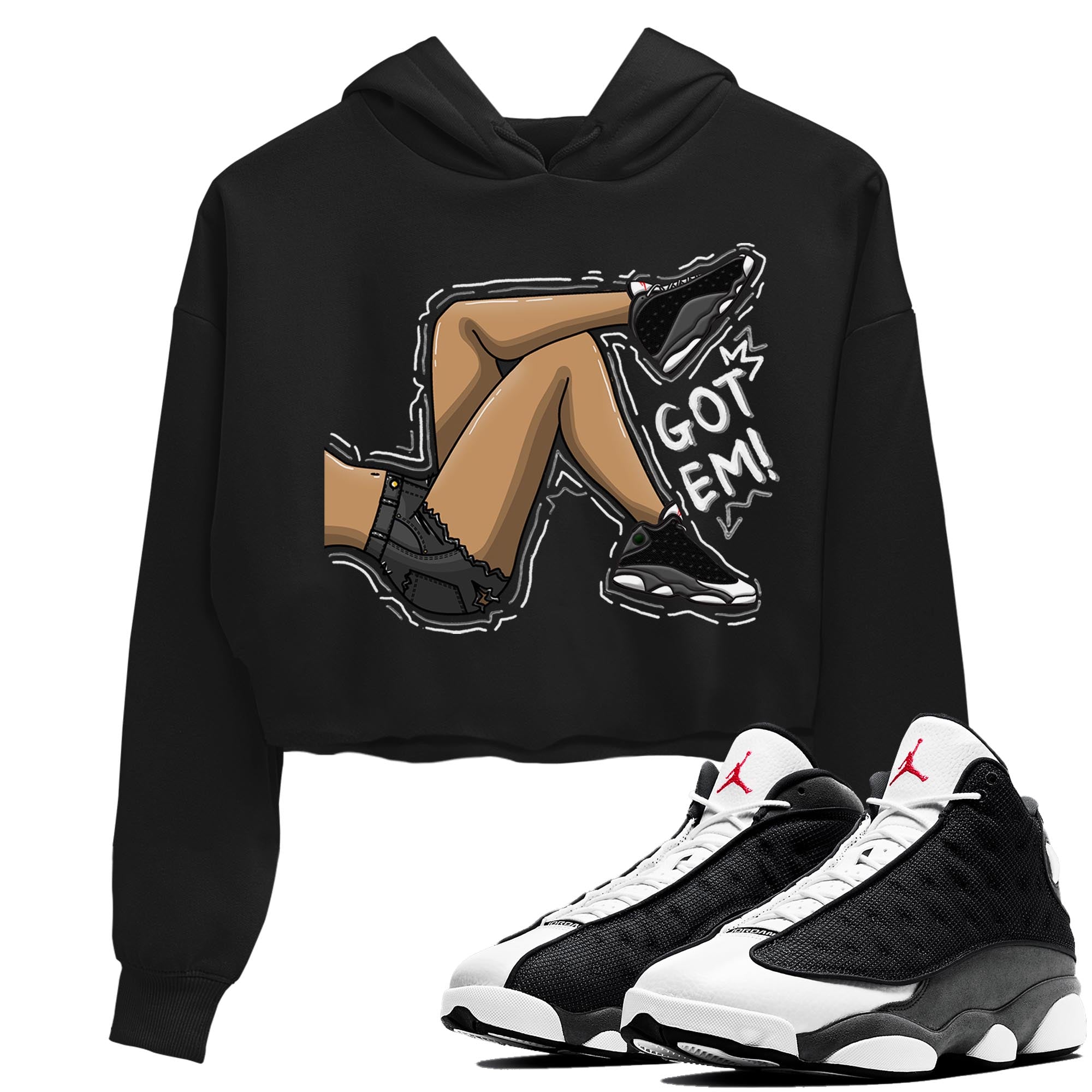 Air Jordan 13 Black Flint Sneaker Match Tees Got Em Legs Streetwear Sneaker Shirt AJ 13s Black Flint Sneaker Release Tees Women's Shirts Black 1